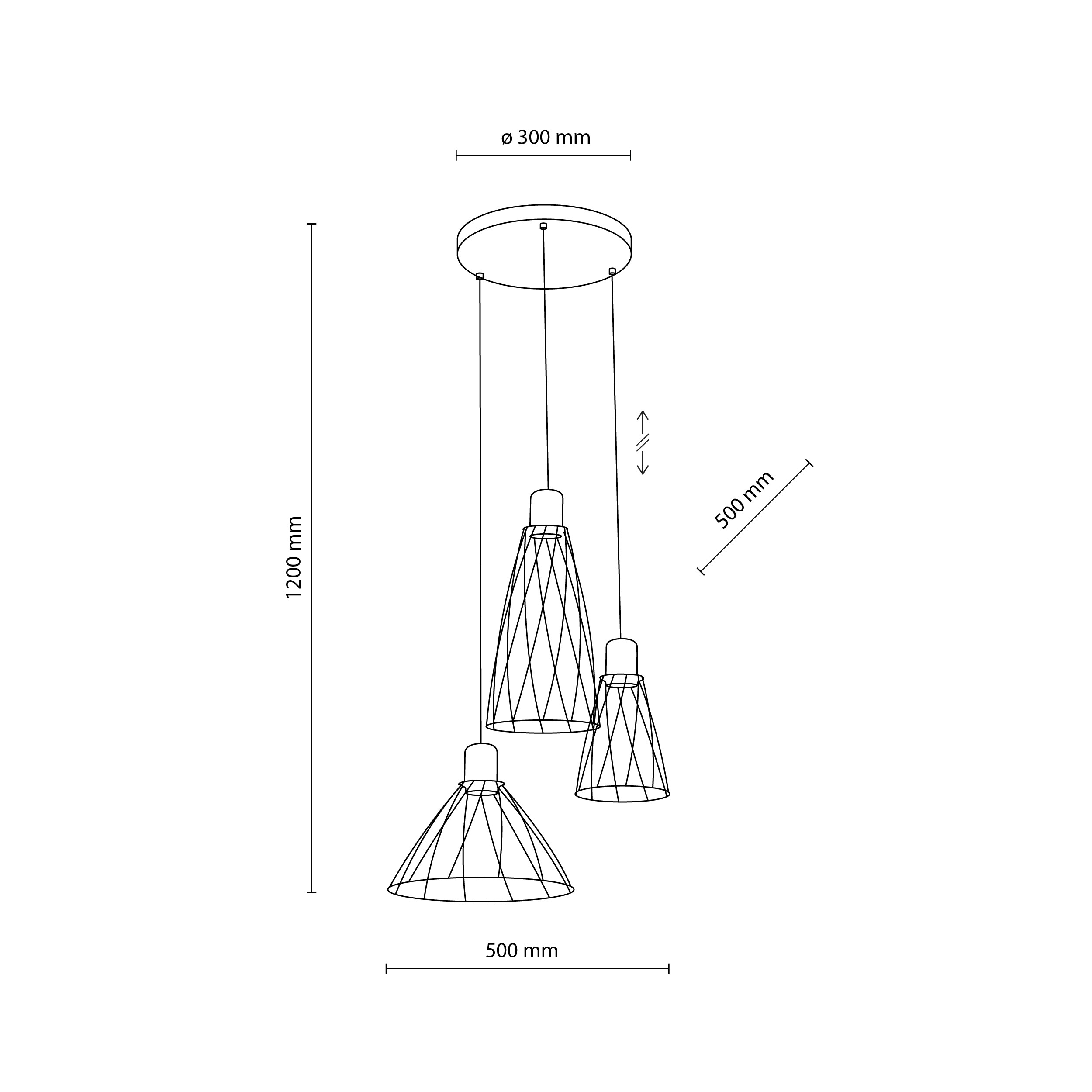 Lampa wisząca MODESTO czarna z ażurowymi kloszami o różnych kształtach 120x50cm - TK_10187