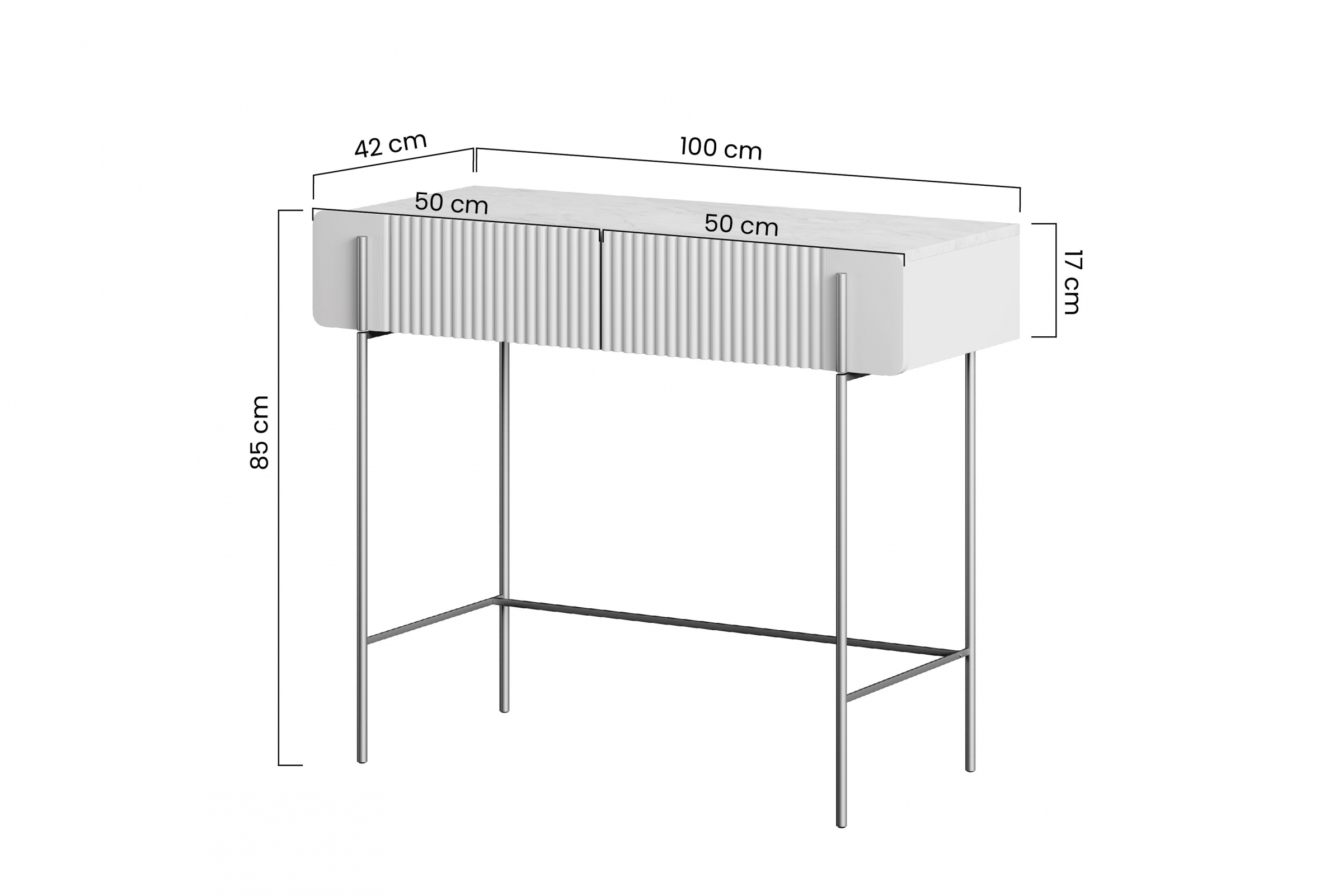 Toaletka z 2 szufladami MALMI ryflowany front 100cm - czarna - B_166957