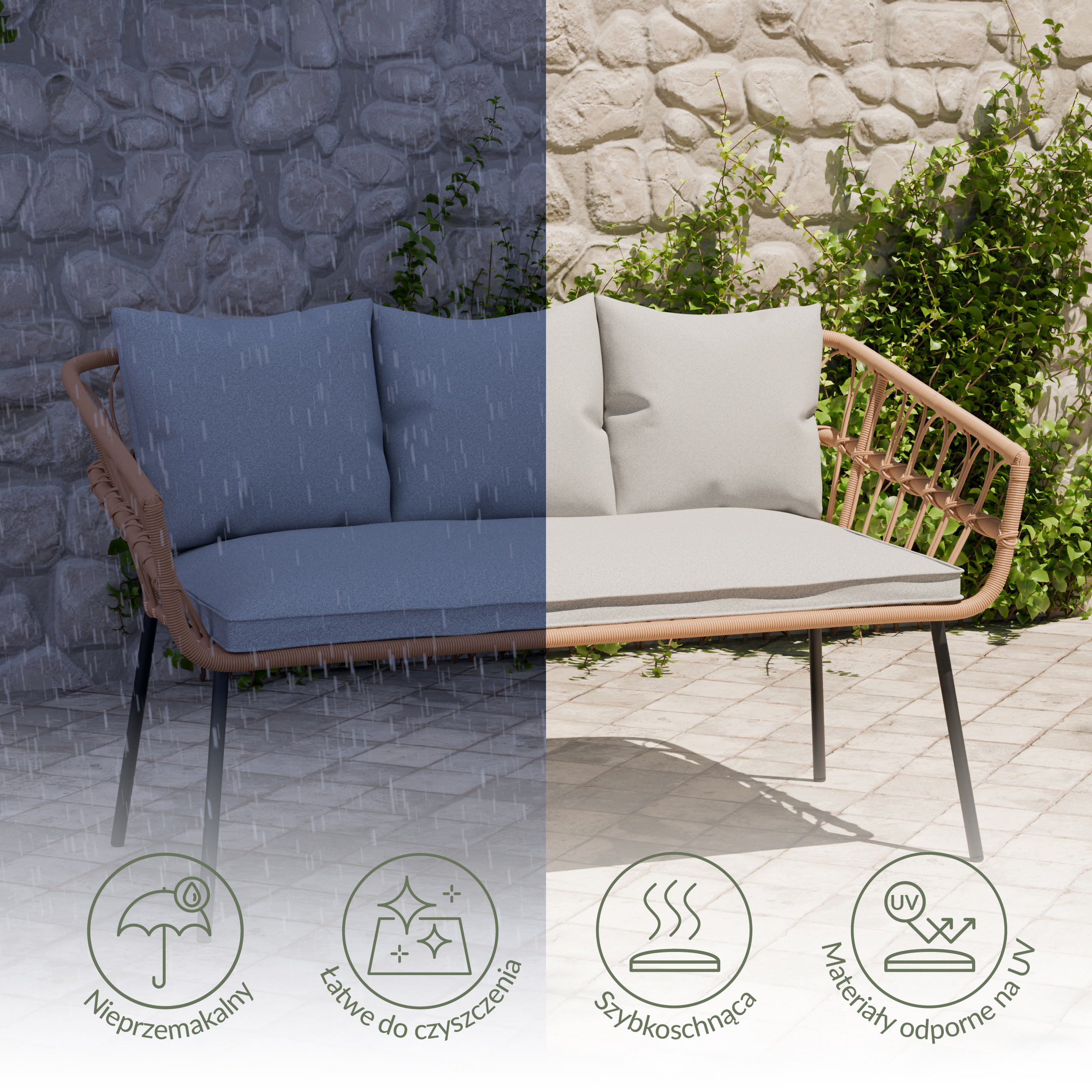 Zestaw ogrodowy wypoczynkowy PLAIT 4-set technorattan szary Zenjoy + GRATIS - PLAIT_SZARY