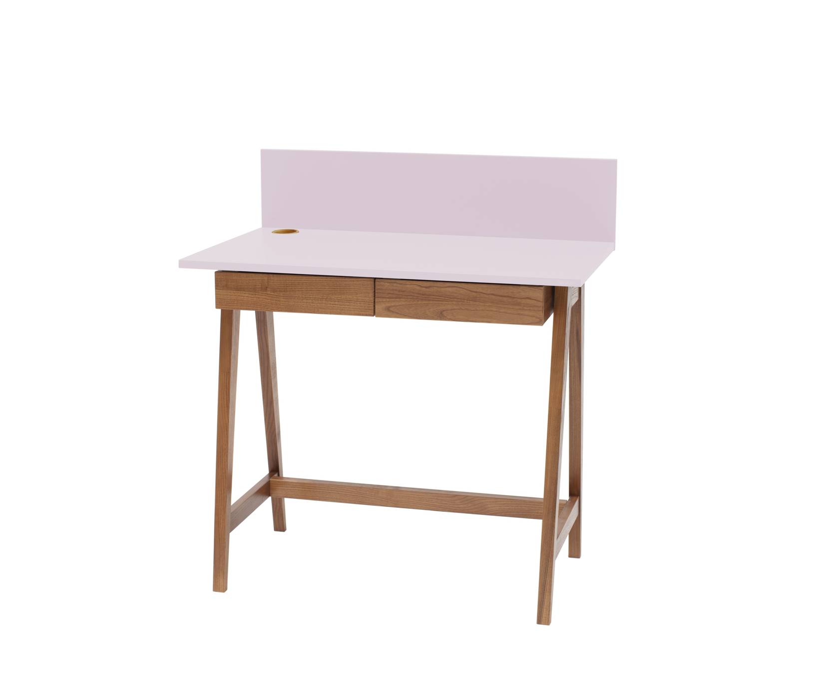 Biurko z 2 szufladami i panelem LUKA 85x50cm różowe z nogami w kolorze dębu