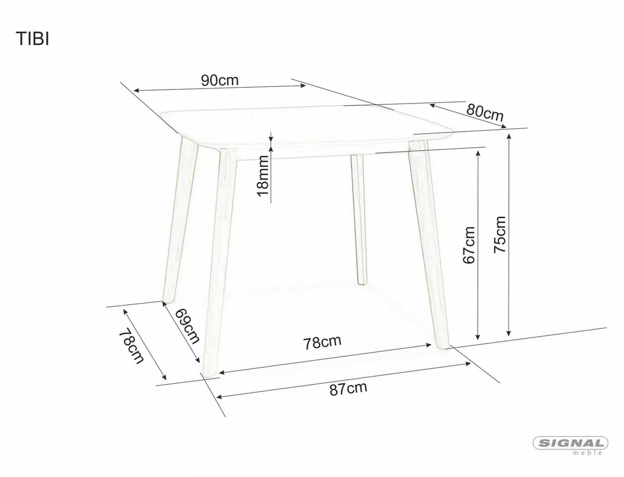 Stół Tibi 80x90 biały, dąb bielony - TIBIDBB90