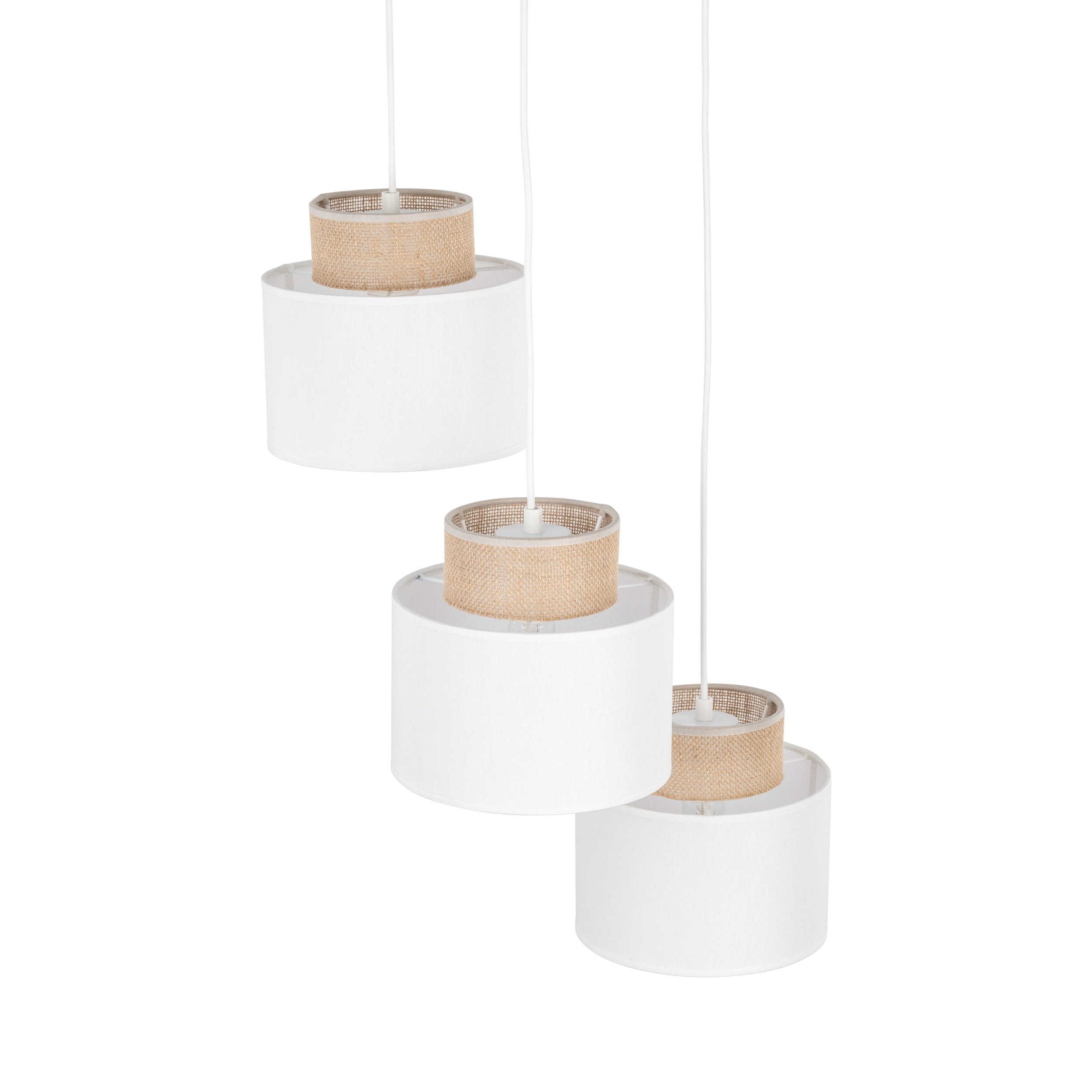 Lampa wisząca DUO biała z brązowymi elementami z tkaniny 110x35cm - TK_2594