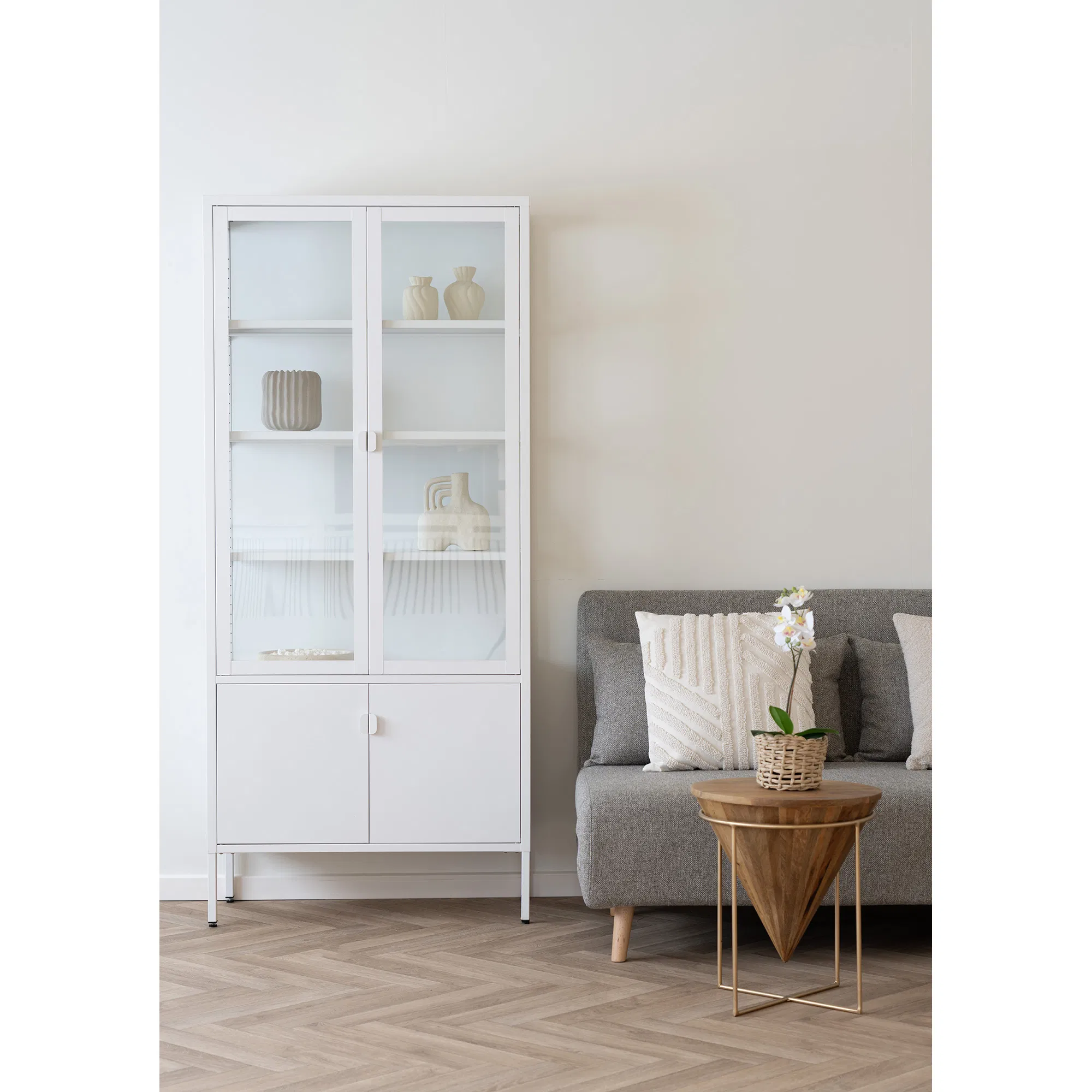 Witryna 4-drzwiowa BRISBANE przeszklone boki 80x35x180 cm - biała - 3001058