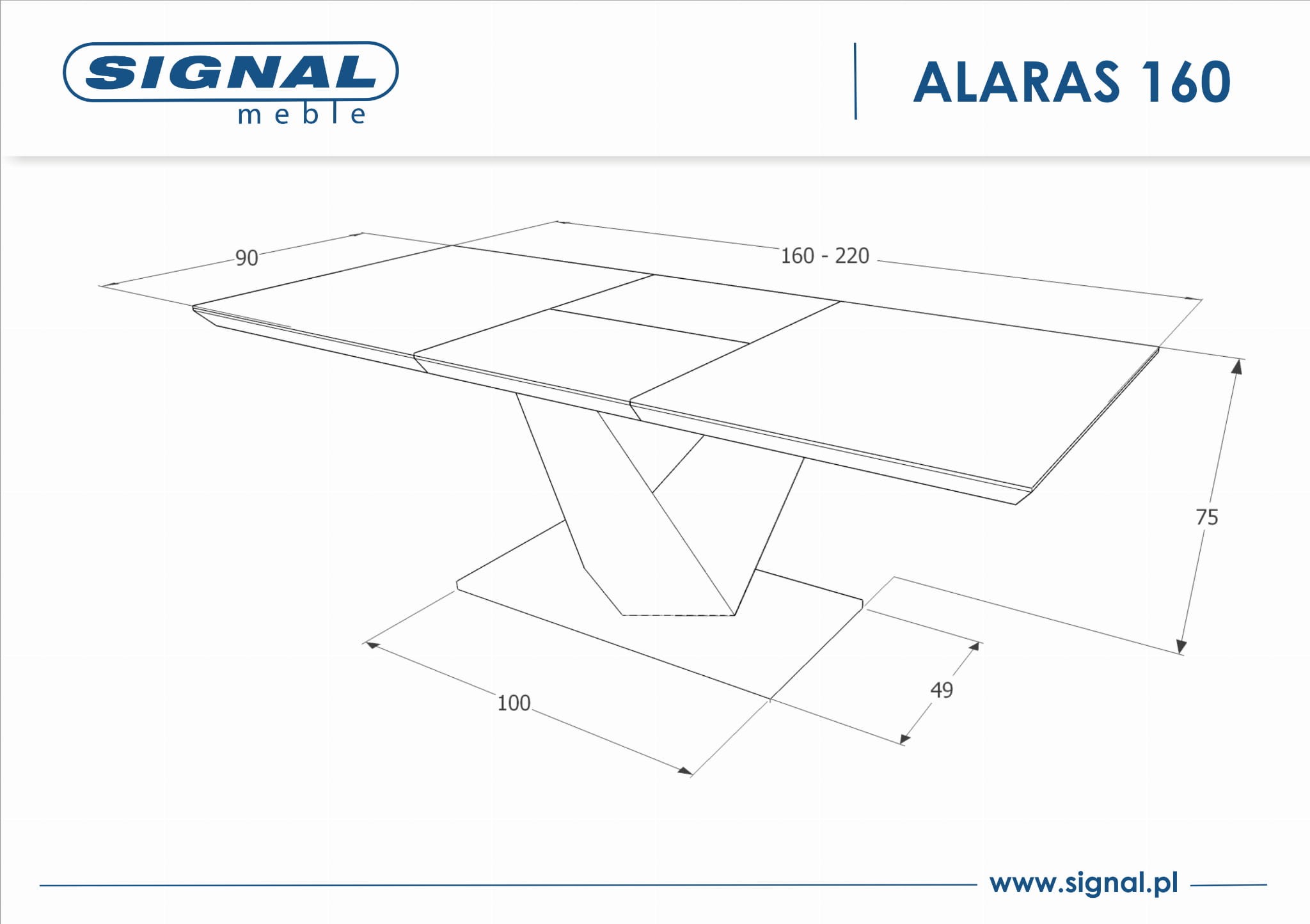 Stół ALARAS III rozkładany biały 90x160(220) Signal - ALARAS3BB160