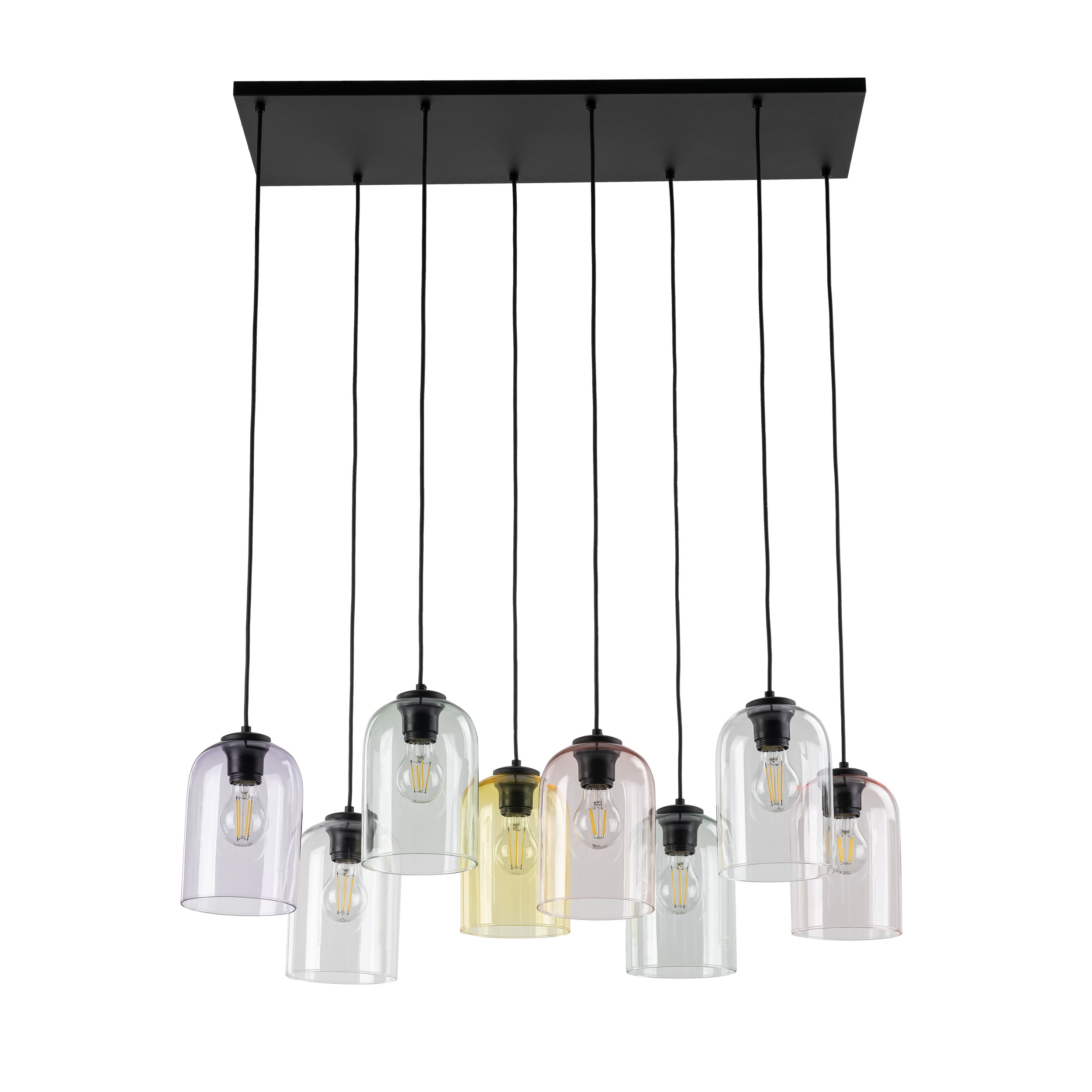 Lampa wisząca MOLLY czarny z różnokolorowymi kloszami transparentnym szarym fioletowym różowym żółtym 150x78x38cm - TK_10303