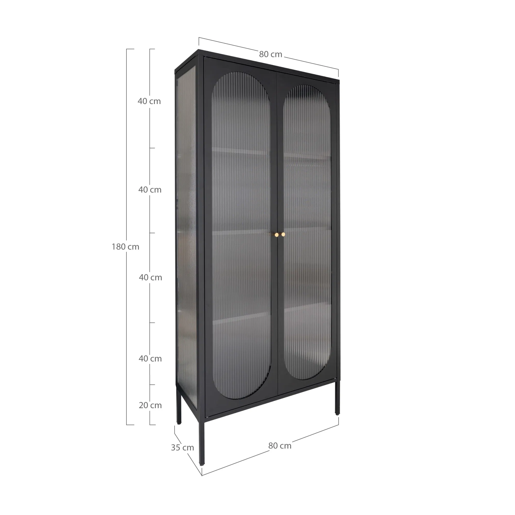 Witryna wysoka ADELAIDE 2-drzwiowa, falowane szkło 80x35x180 cm - czarna - 3001200