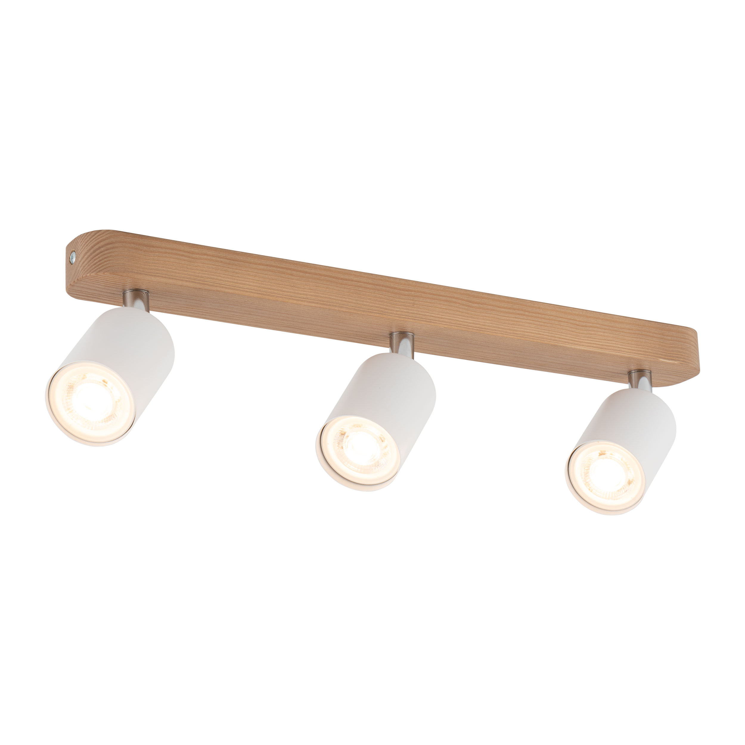 Lampa sufitowa TOP drewniana listwa z białymi regulowanymi reflektorami z chromowanymi elementami 53x18x14cm - TK_3296