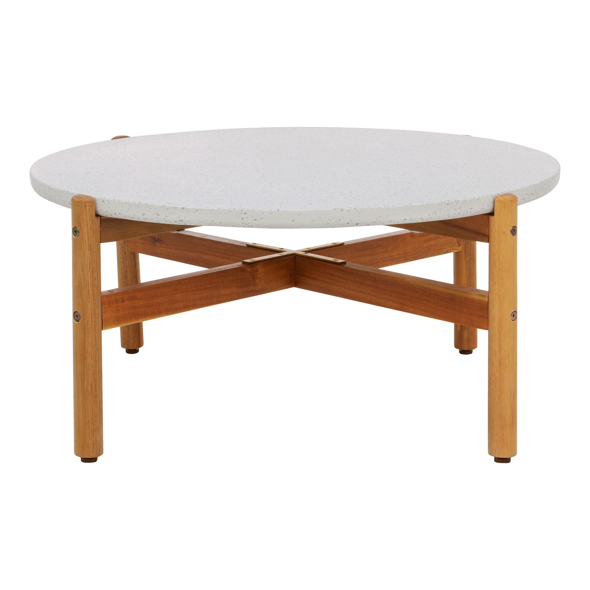 Stolik kawowy okrągły TERRACINA lastryko, akacja FI 85 cm - biały, naturalny - 7511022