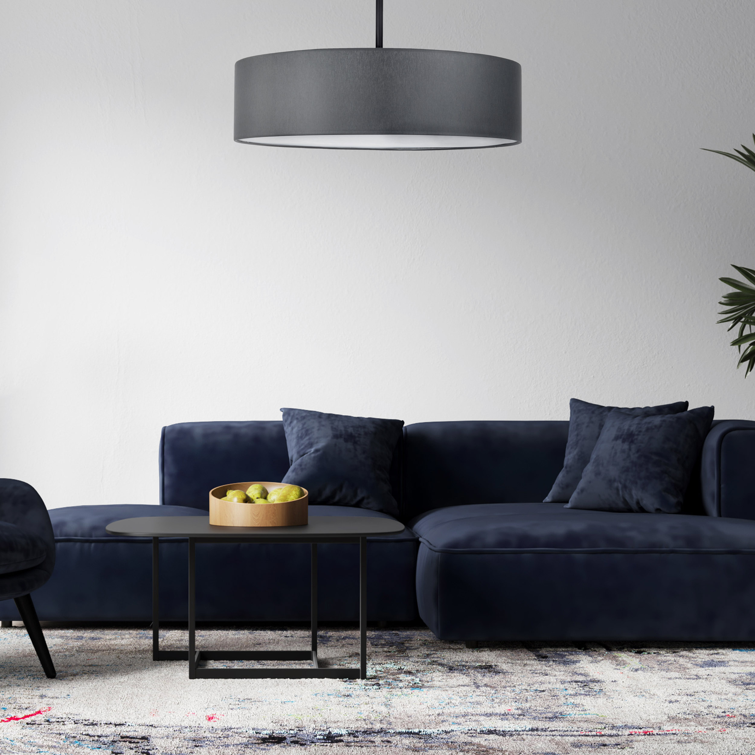 Lampa wisząca RONDO czarna szara z białym kloszem okrągła 120x60cm - TK_4858