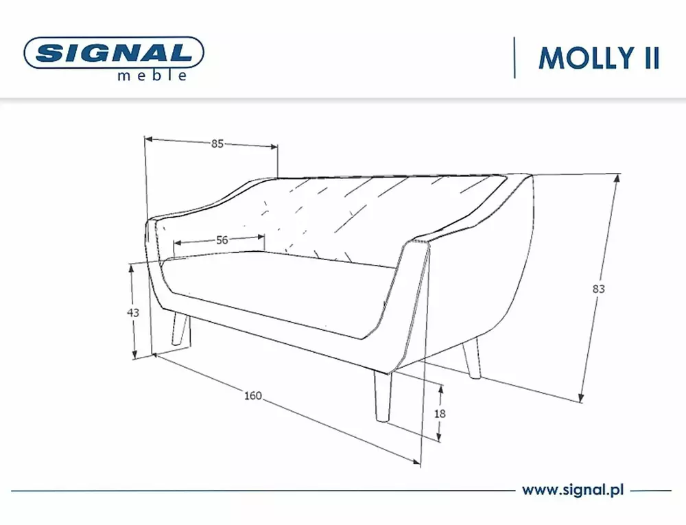 SOFA MOLLY 2 VELVET SZARY BLUVEL 14 / WENGE - MOLLY2V14SZ