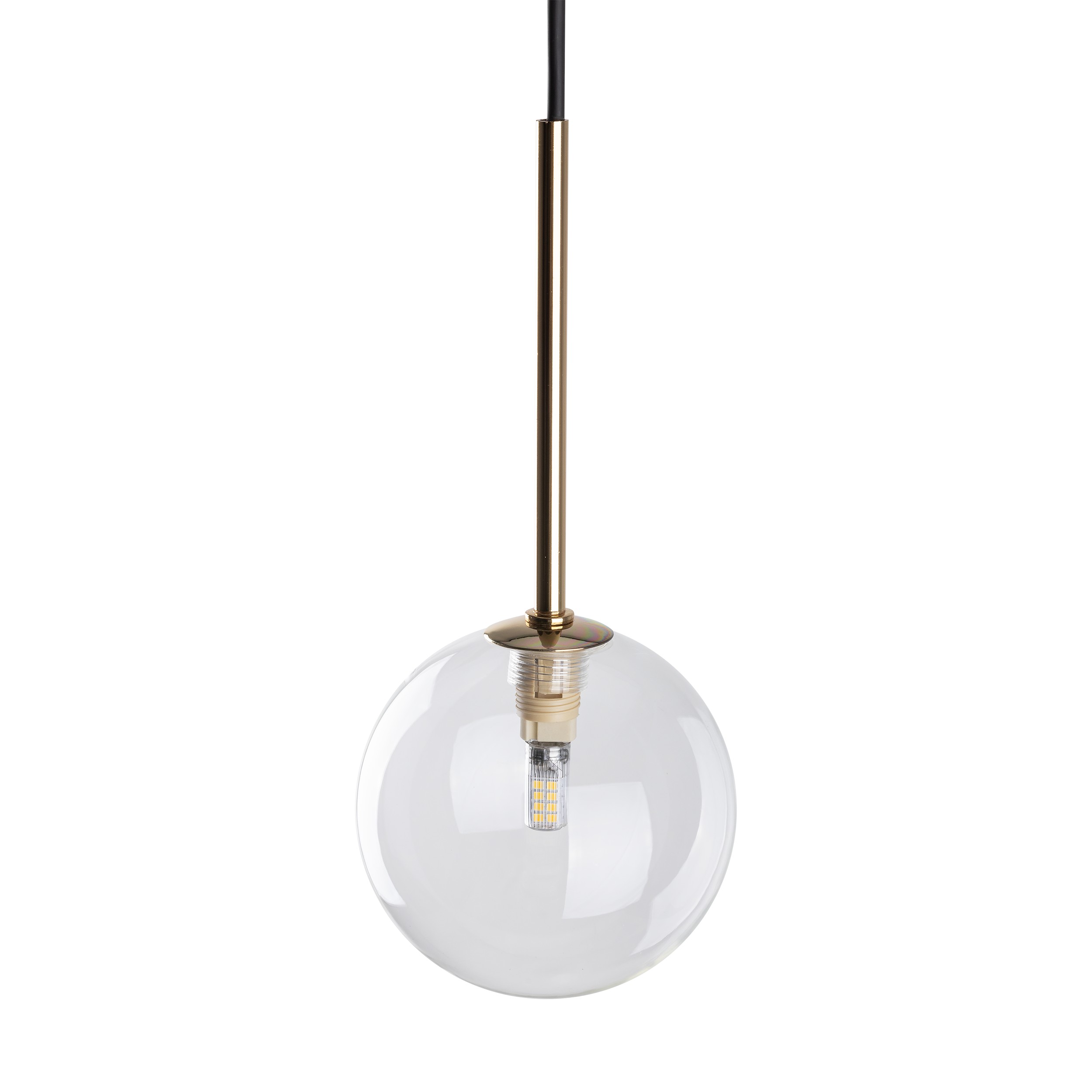 Lampa wisząca NILOS czarna ze złotym elementem z transparentnym okrągłym szklanym kloszem 160x12cm - TK_5941
