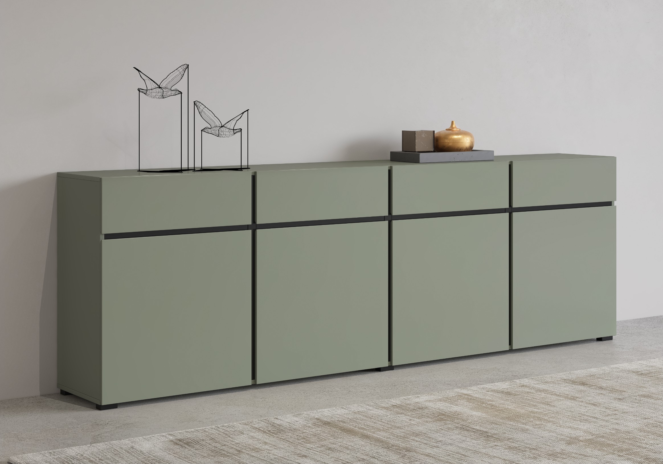 Komoda 4-drzwiowa z 4 szufladami CROSS - zielony, czarny 225cm - 24GWMY25