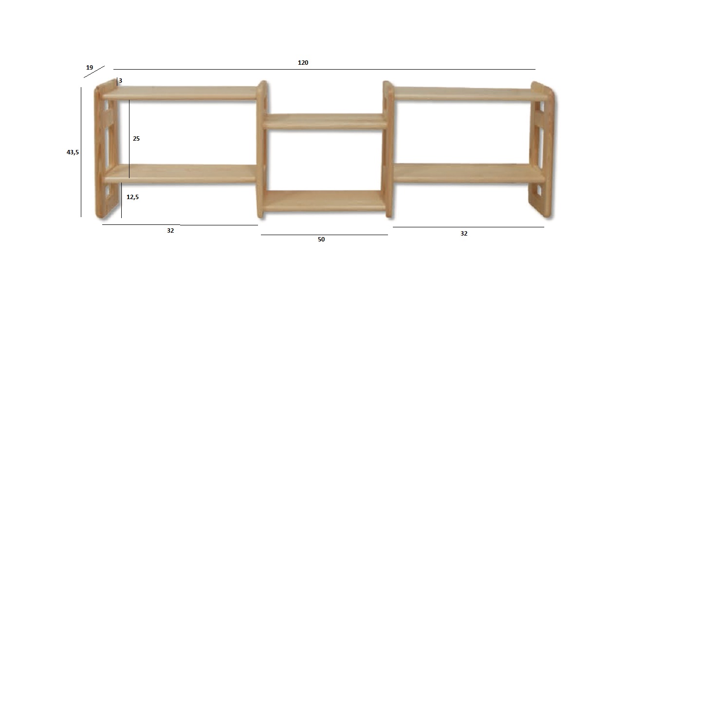 PK103 półka S120 W44 G19 sosna naturalny DREWMAX - 01557