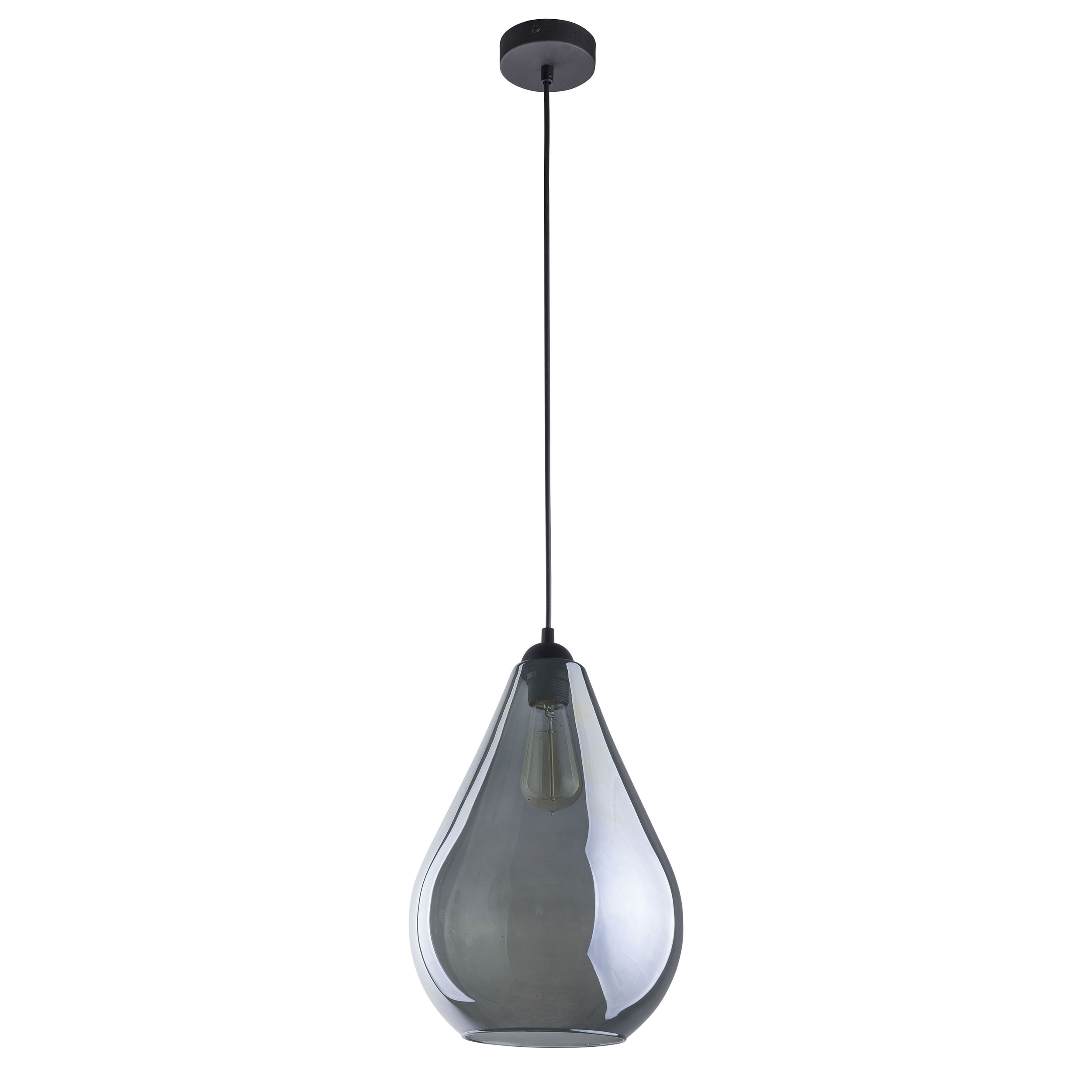Lampa wisząca FUENTE czarna z szarym okrągłym kloszem w kształcie kropli 180x24cm