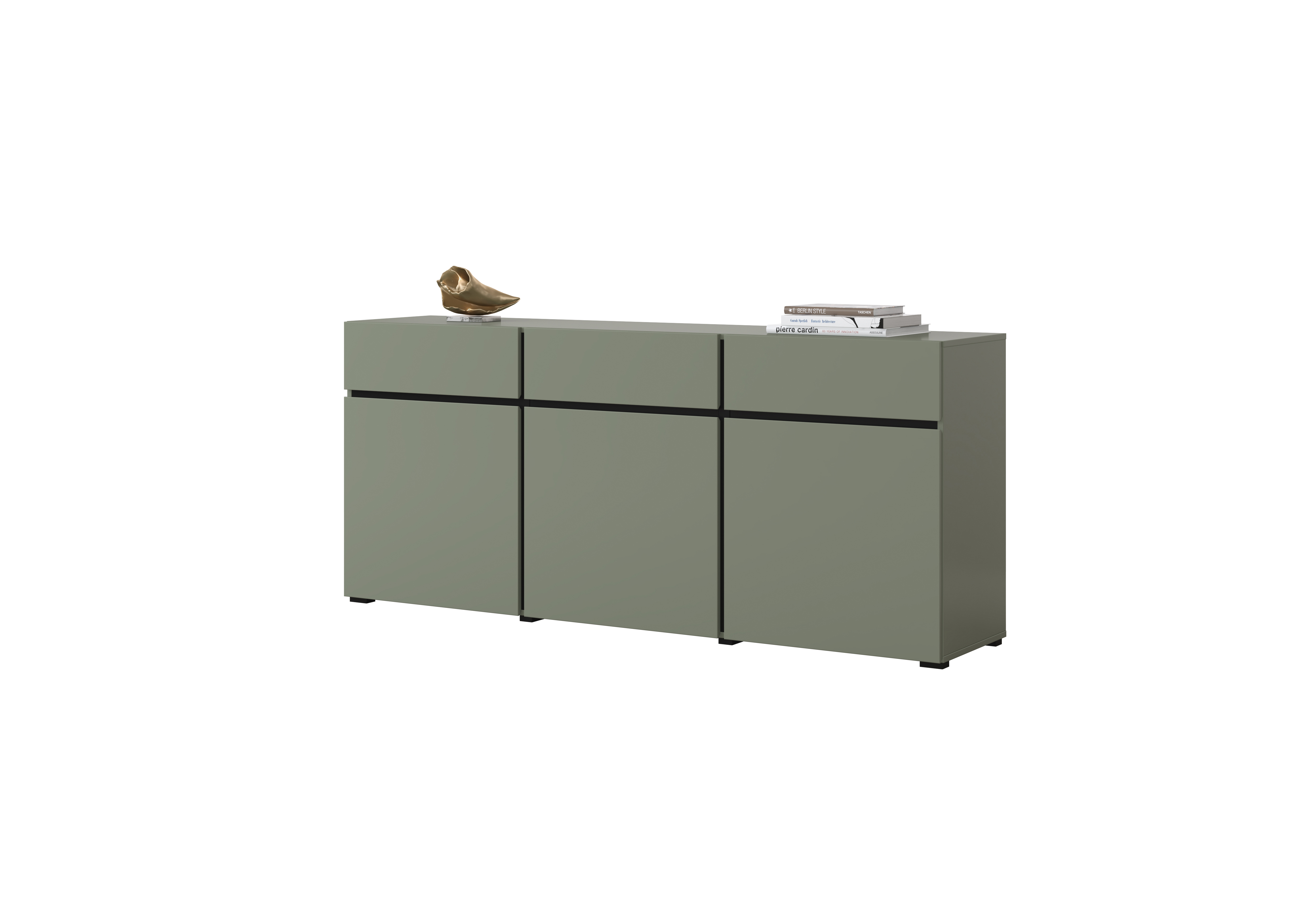 Komoda 3-drzwiowa z 3 szufladami CROSS - zielony, czarny 180cm - 24GWMY43