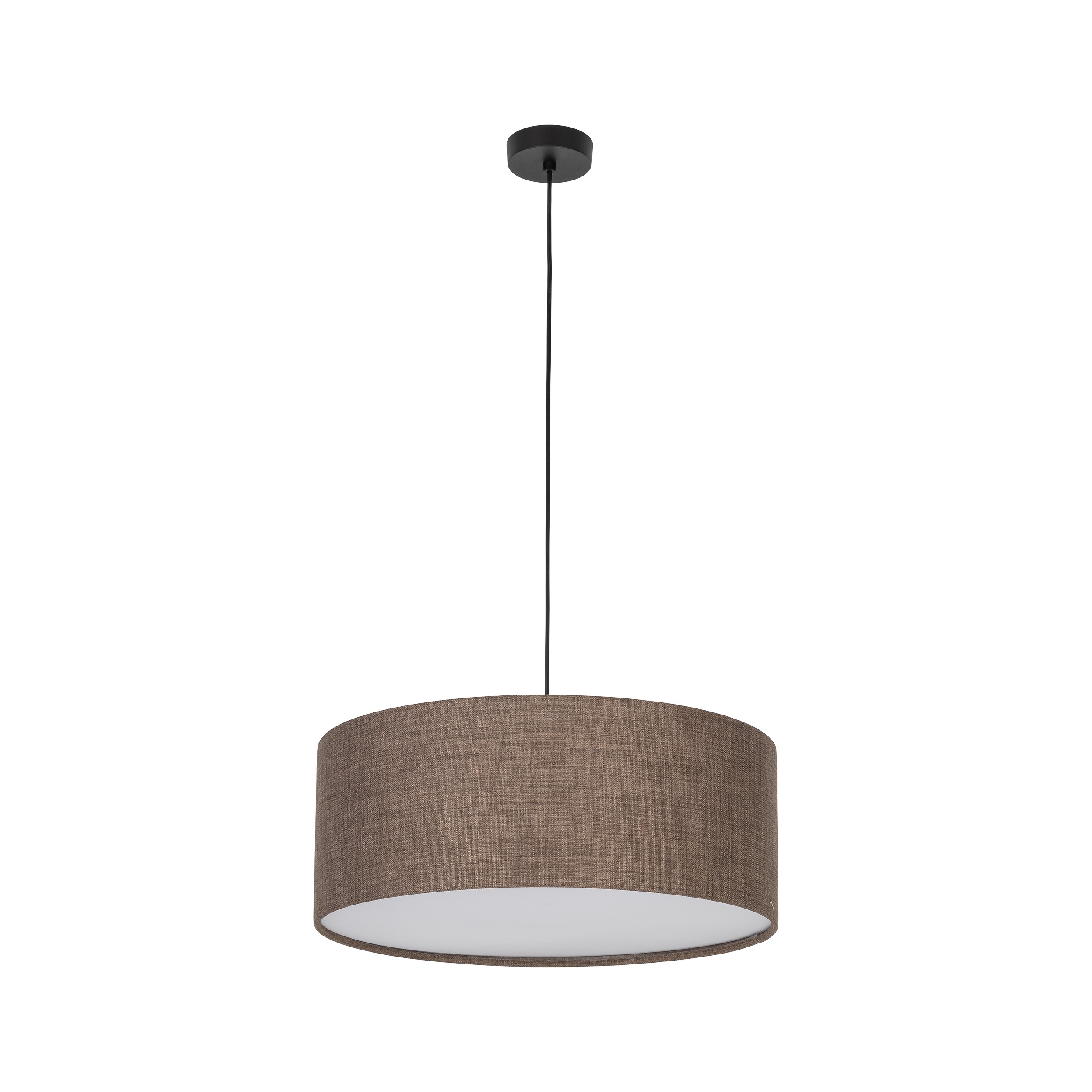 Lampa wisząca Earth na czarnym przewodzie i podstawie klosz okrągły brązowy z tkaniny z białym 110x50cm