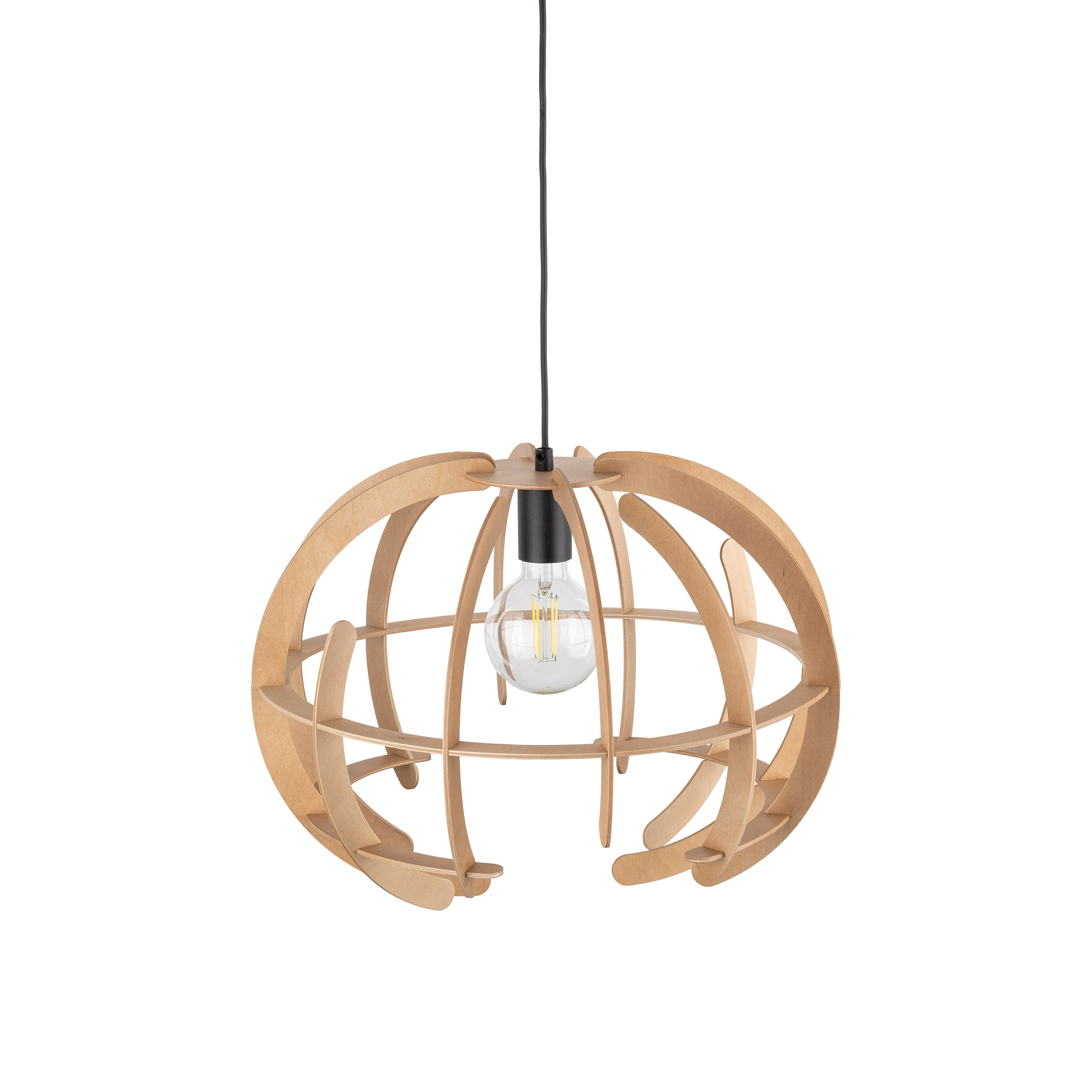 Lampa wisząca VENUS czarna z drewnianym okrągłym kloszem - TK_6886