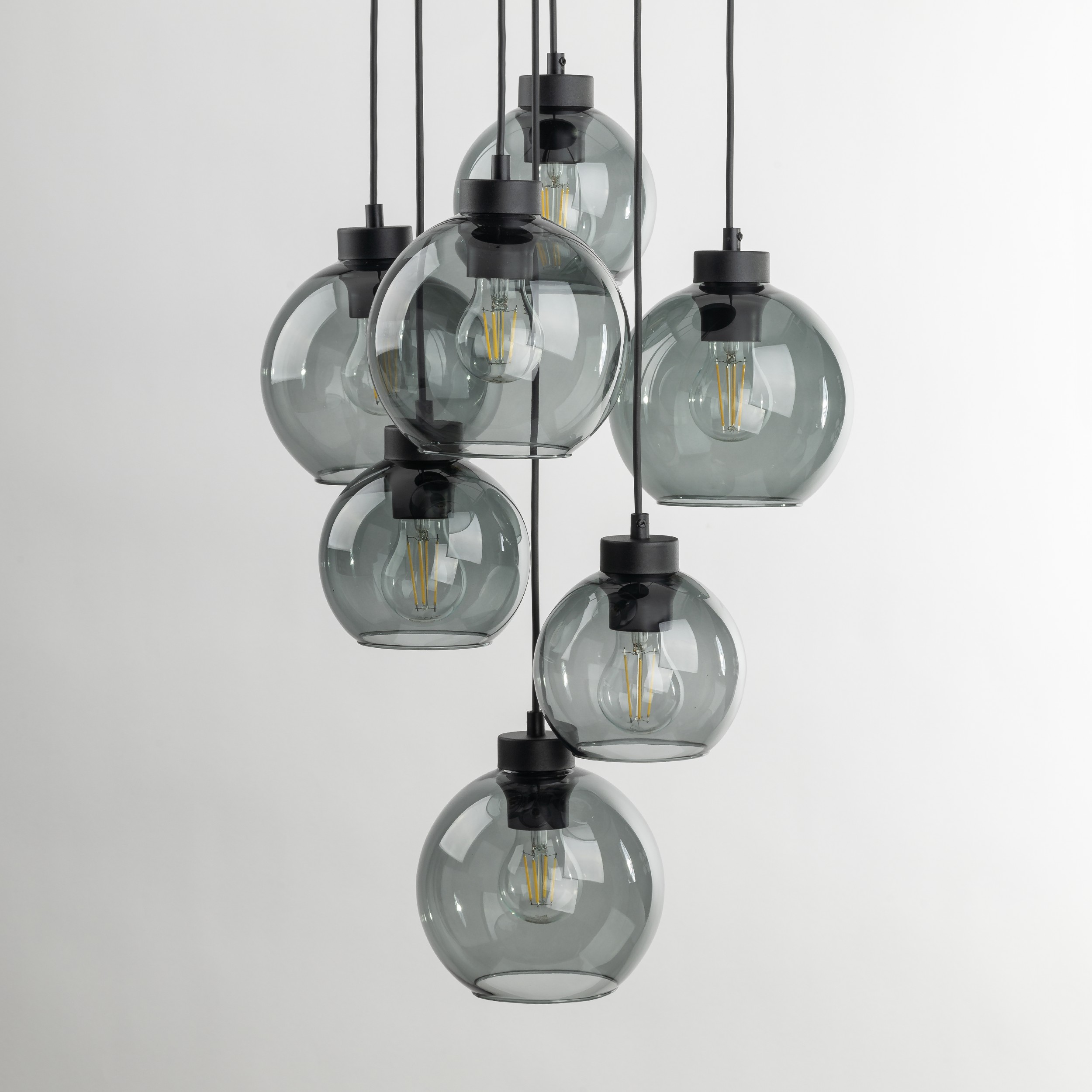 Lampa wisząca CUBUS czarna z szarymi okrągłymi szklanymi kloszami na okrągłej podstawie 140x49cm - TK_10207