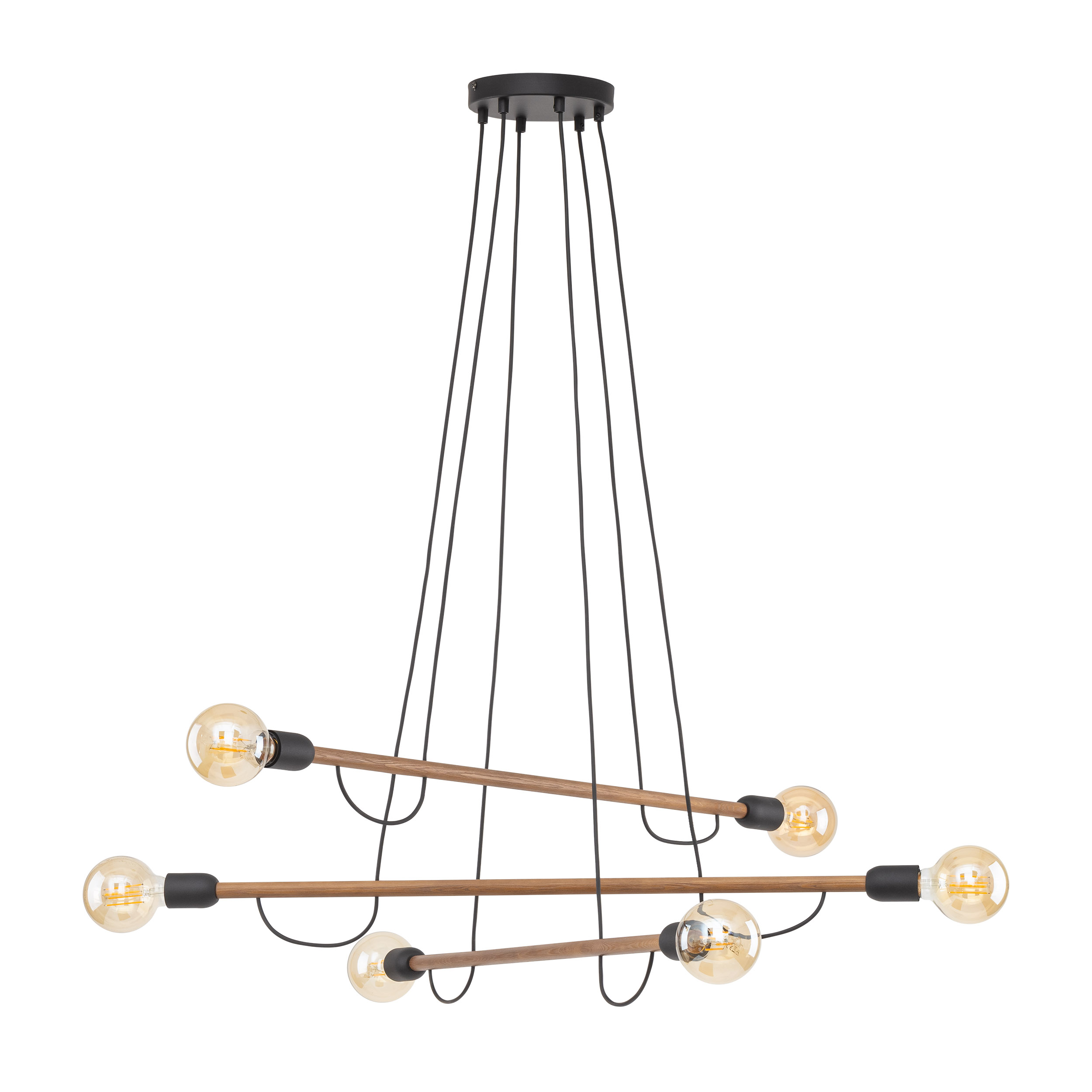 Lampa wisząca HELIX czarna orzechowe drewniane poprzeczki 150x93cm