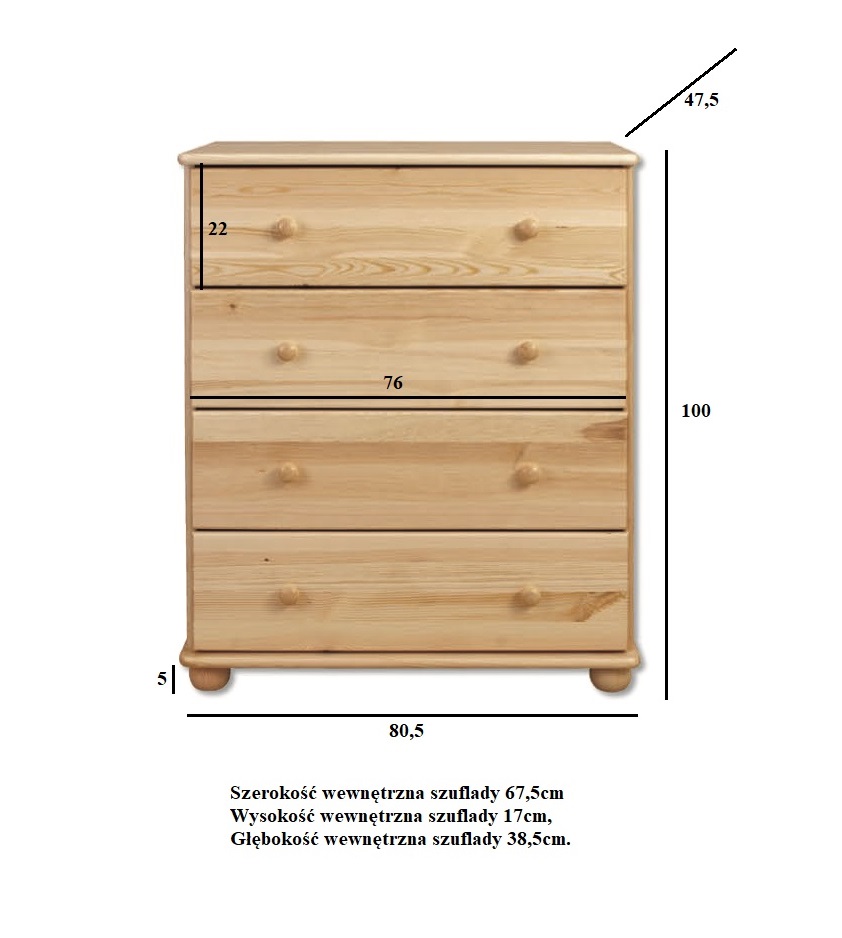 KD110 komoda S80 W100 G47 sosna dąb DREWMAX - 00708