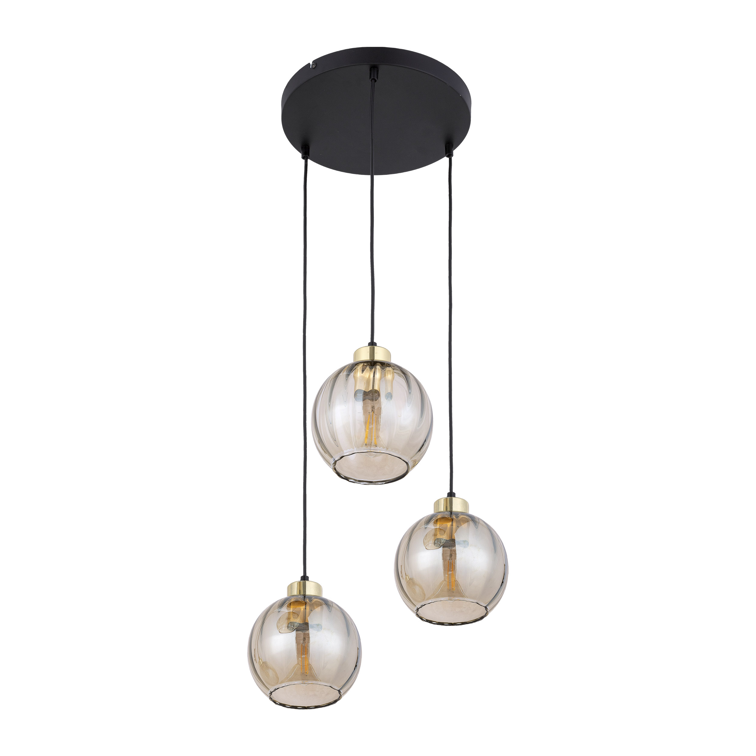 Lampa wisząca DEVI czarna ze złotymi elementami bursztynowymi szklanymi kloszami 95x37x35cm - TK_4637
