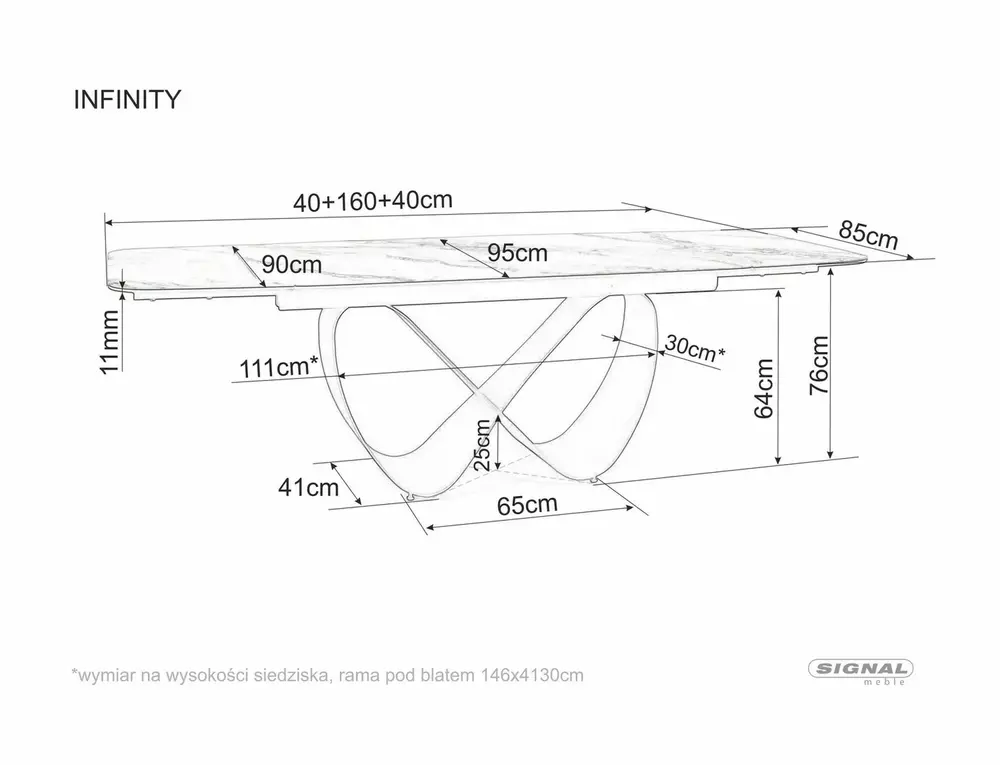 Stół rozkładany INFINITY CERAMIC ceramika Amber Bianco 95x160-240 - INFINITYBBR160