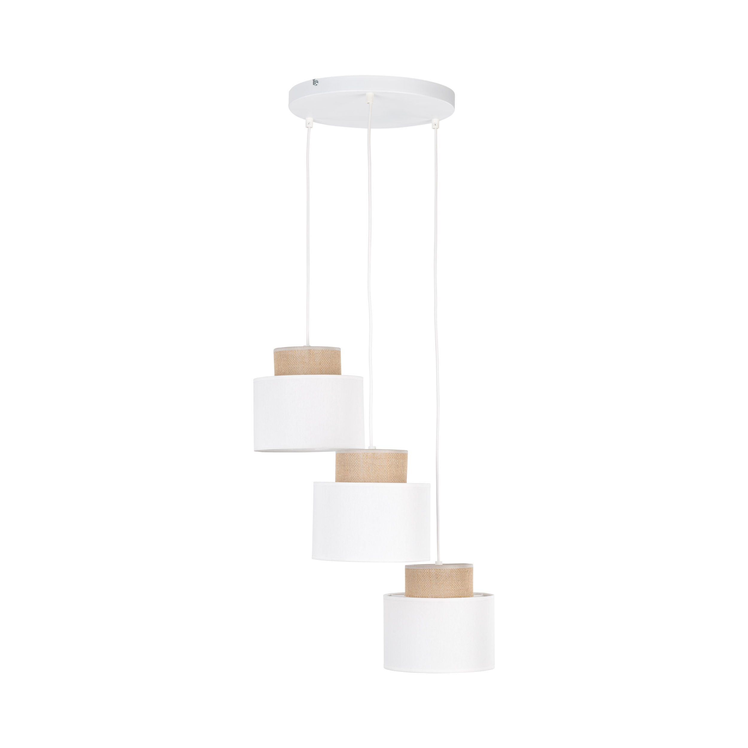 Lampa wisząca DUO biała z brązowymi elementami z tkaniny 110x35cm - TK_2594