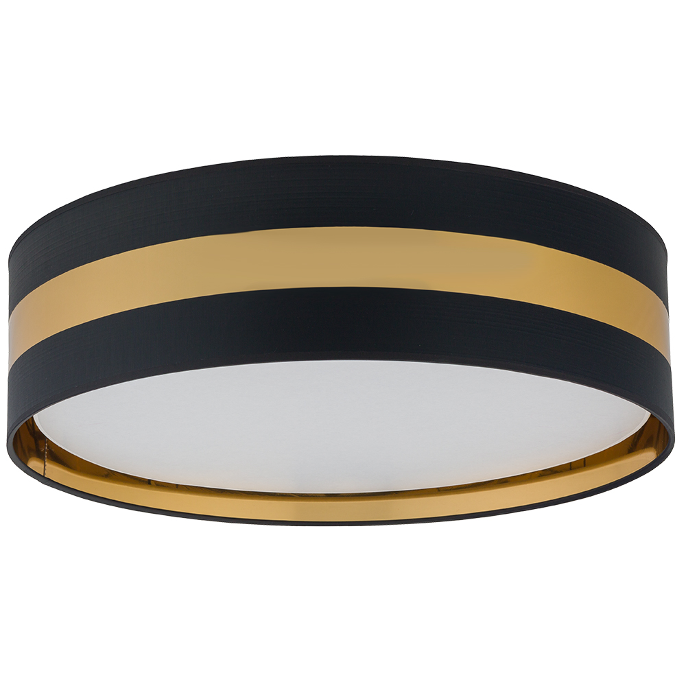 Lampa sufitowa PARIS czarna ze złotym pierścieniem białym kloszem okrągła 60x16cm