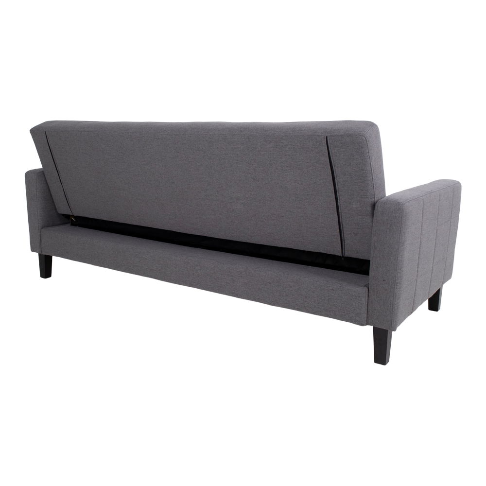 Sofa rozkładana z pojemnikiem MILTON ciemnoszara, czarne drewniane nóżki - 1302010