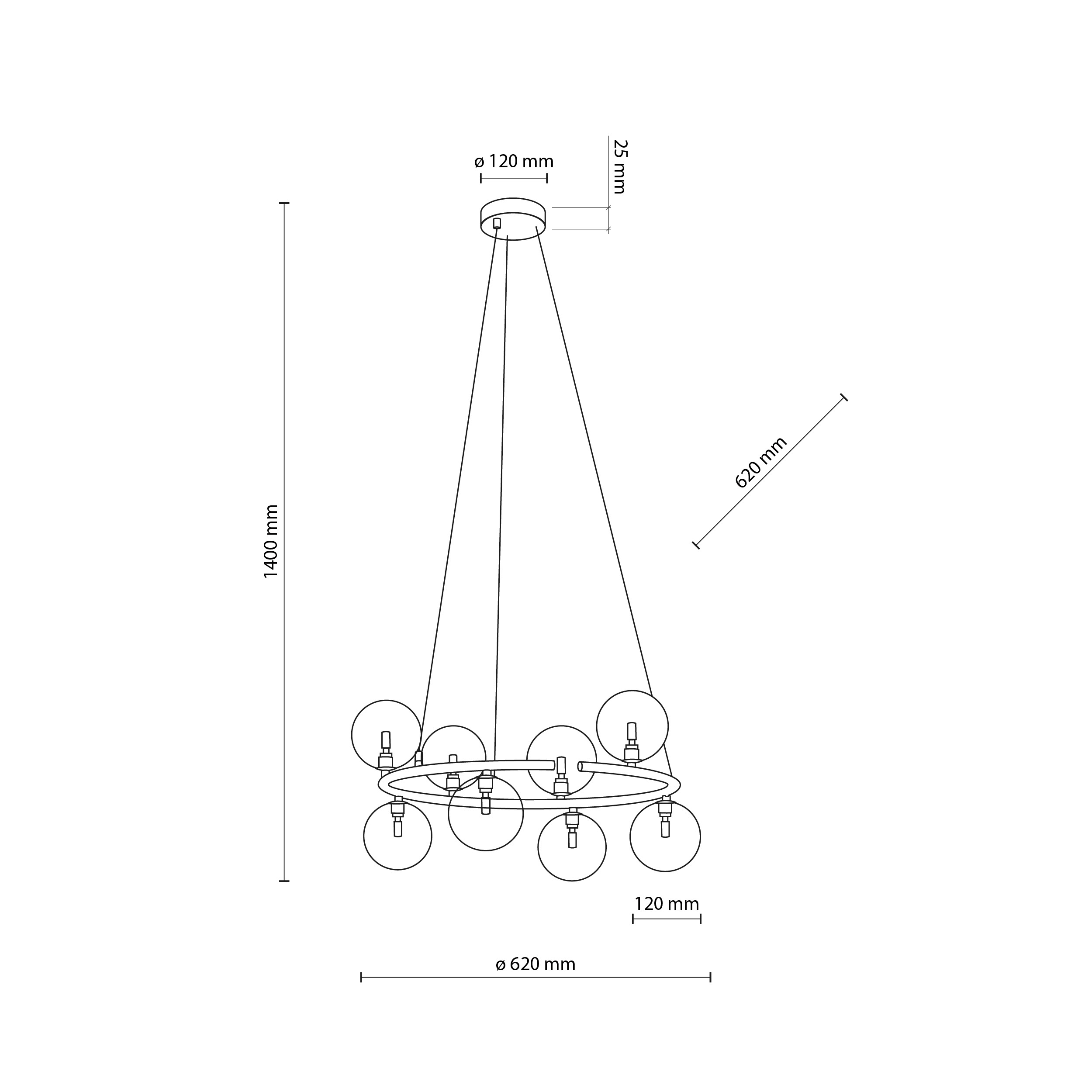 Lampa wisząca ANABELLE z okrągłymi szklanymi kloszami 140x62cm - TK_6844
