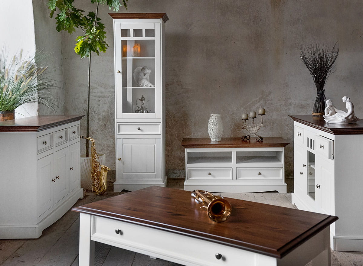 Witryna wąska BELLUNO ELEGANTE 2-drzwiowa z szufladą biała/orzech - prawa - PL014B/O