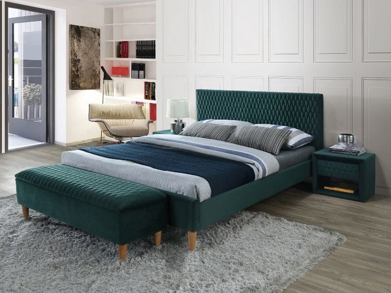 Łóżko tapicerowane aksamitne zielone AZURRO 160x200 Signal
