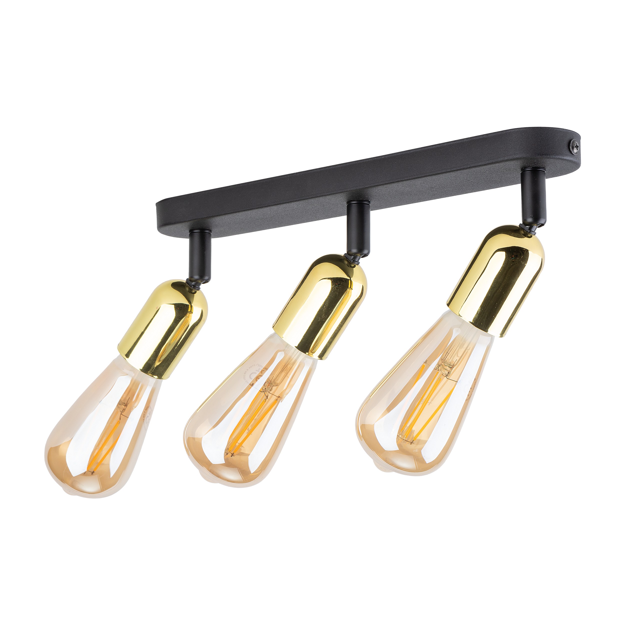 Lampa sufitowa TOP czarna listwa ze złotymi regulowanymi reflektorami 52x18x14cm - TK_5680