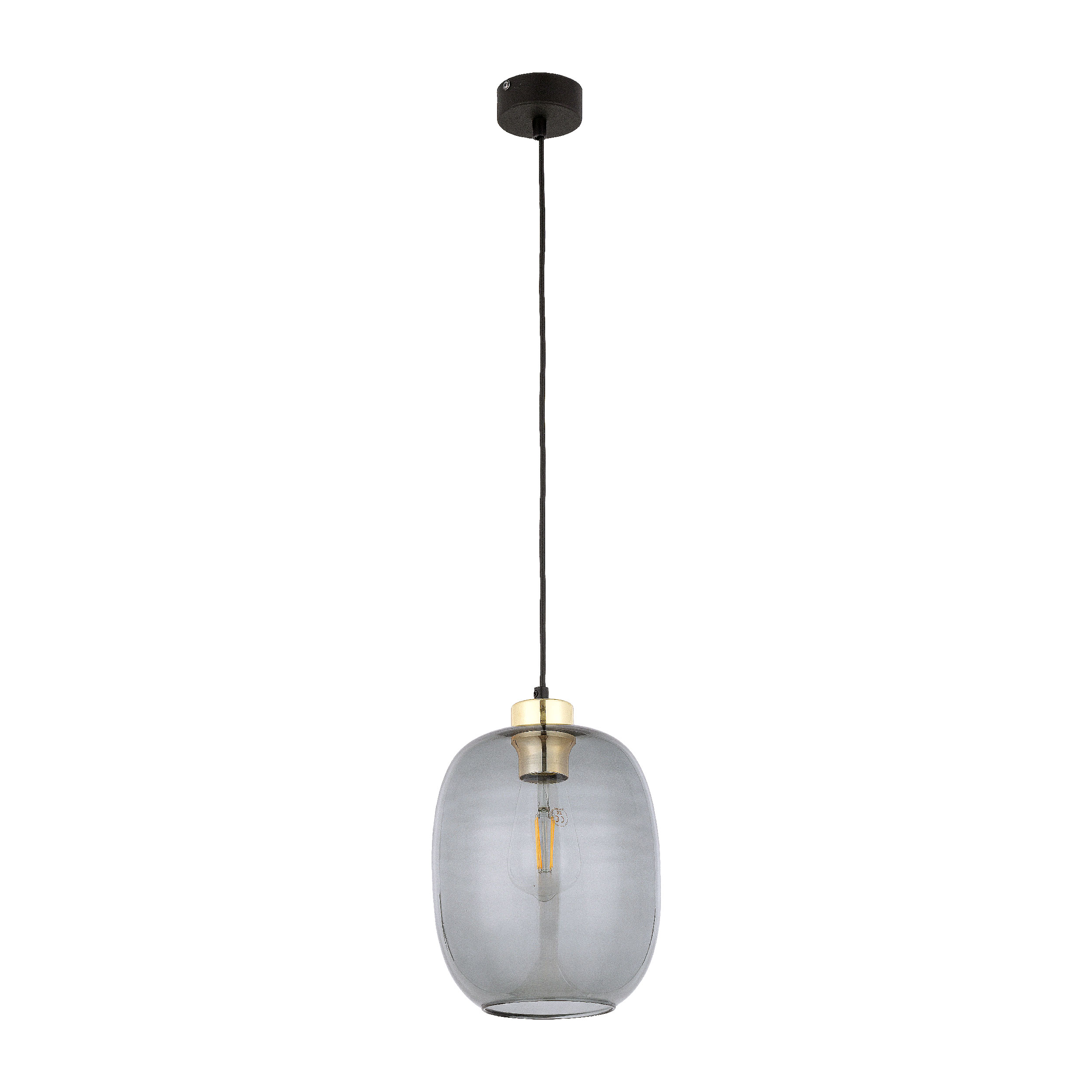 Lampa wisząca OMEGA czarna ze złotym elementem szarym szklanym kloszem 170x20cm