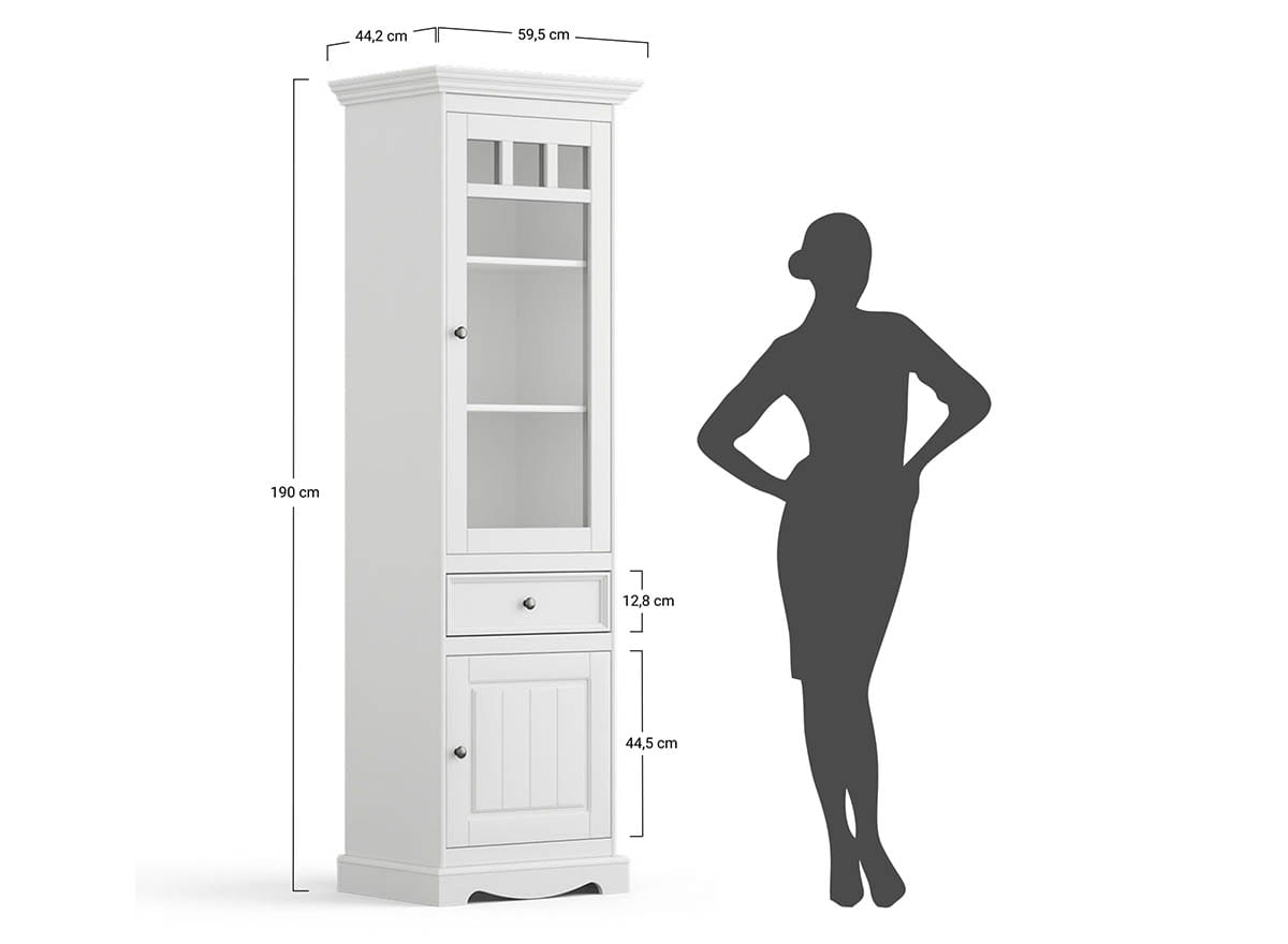 Witryna wąska BELLUNO ELEGANTE 2-drzwiowa z szufladą biała - dąb - PL014B/D