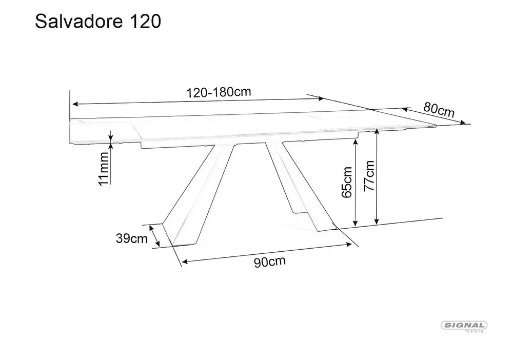 Stół rozkładany Salvadore Ceramic II 120(180)x80 cm ciemnoszary efekt marmuru czarny - SALVADORECII120