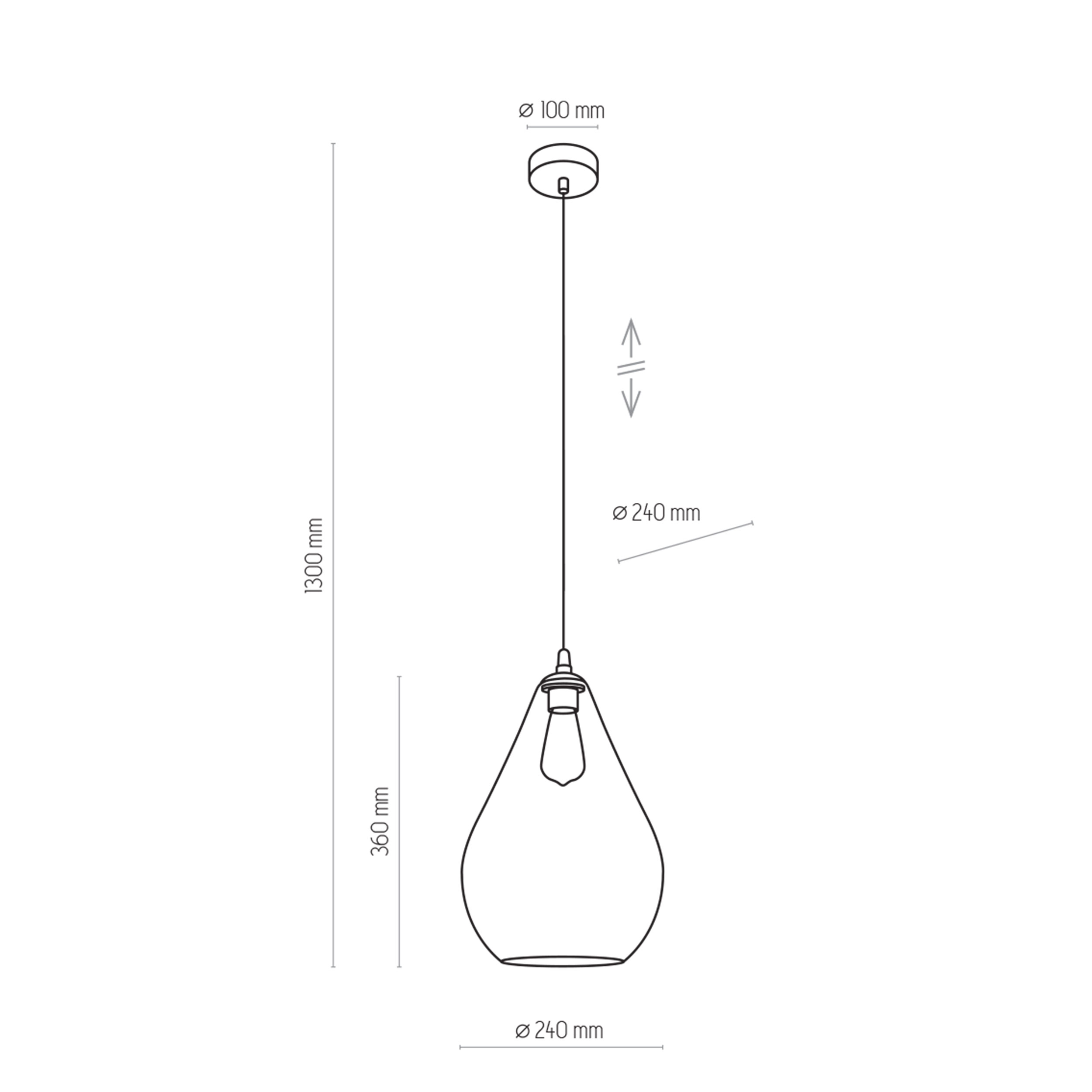 Lampa wisząca FUENTE czarna z szarym okrągłym kloszem w kształcie kropli 180x24cm - TK_2326