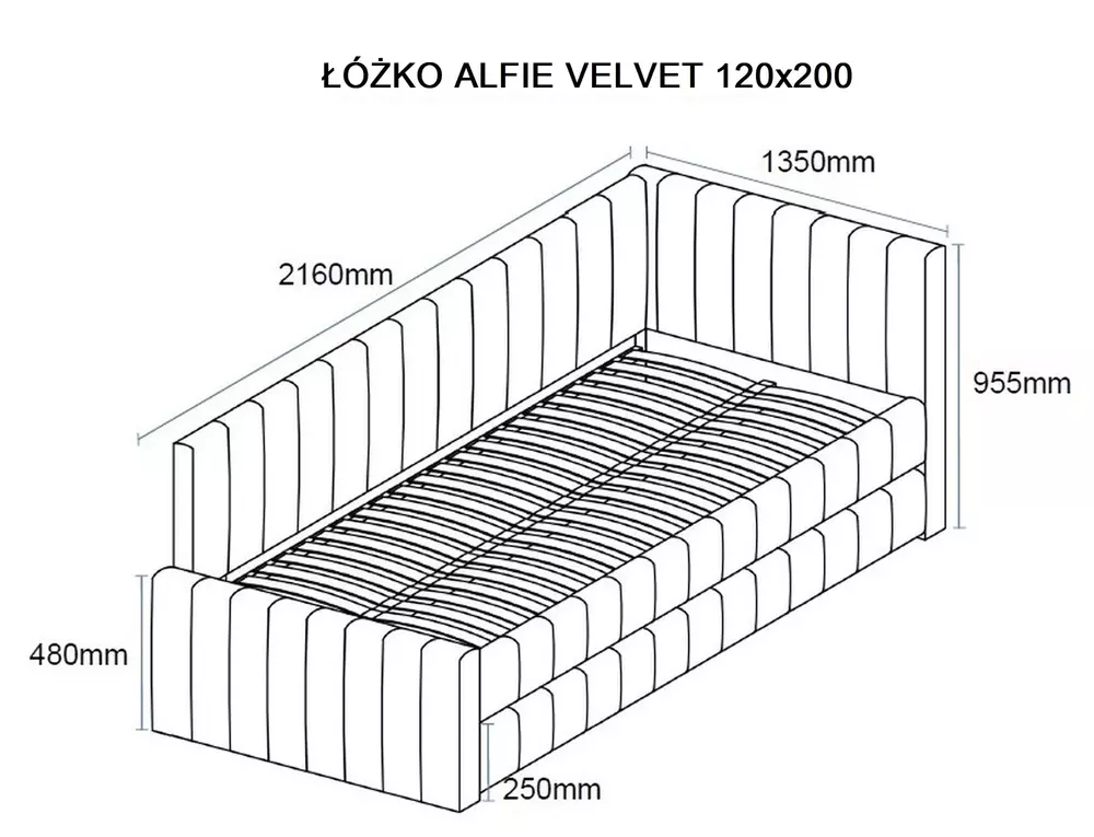 Łóżko podwójne ALFIE VELVET 120X200 Ciemny beżowy BLUVEL 40 - ALFIEV120CBE