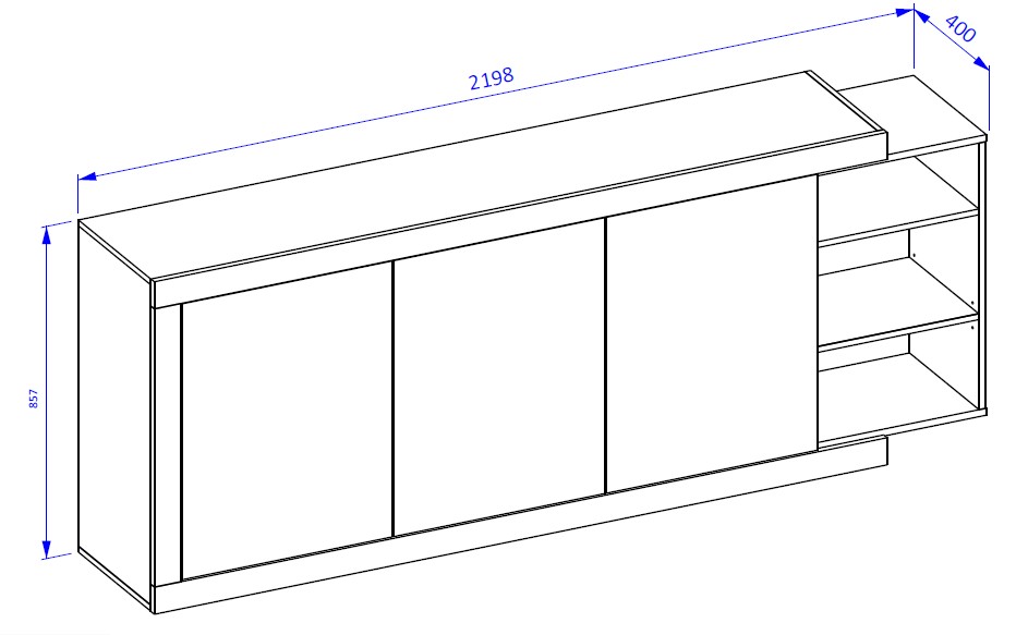 Komoda SINTRA 43 trzydrzwiowa dąb aamdal biała 220x86x40cm - 24BSKS43