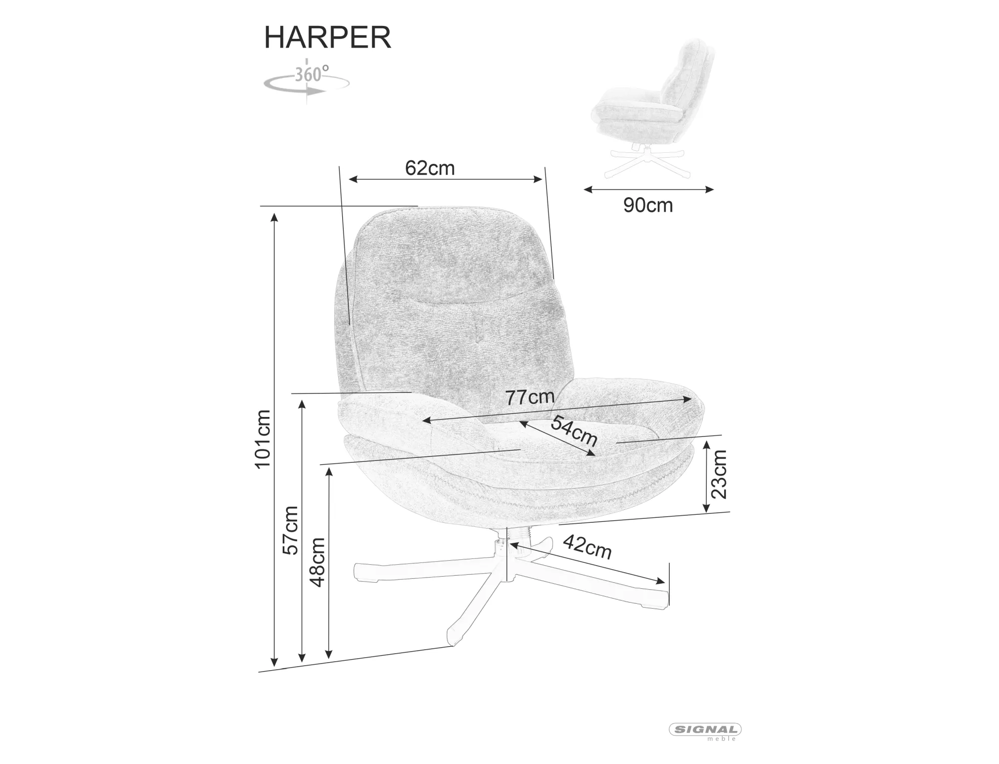 Fotel obrotowy 360st. Harper czarny - HARPERC