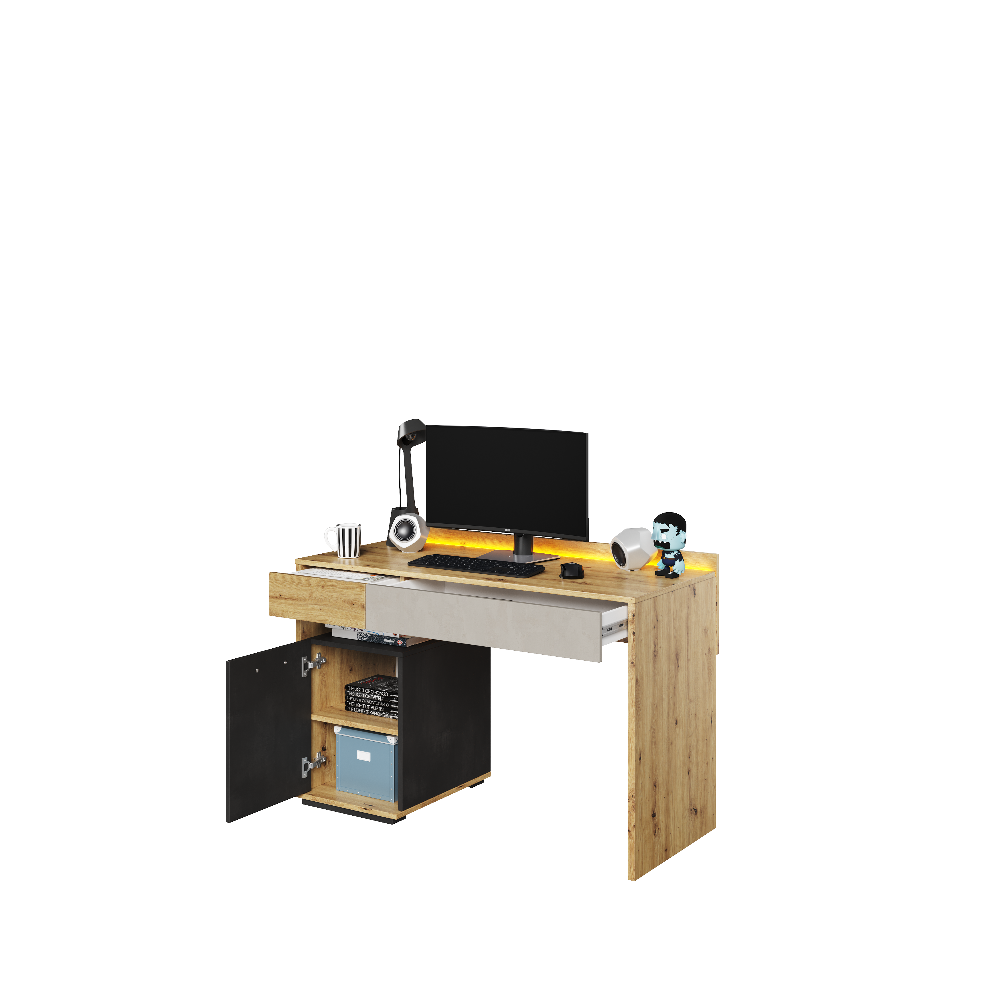 Biurko LED Qubic QB-08 120cm dąb artisan - QB8DAR