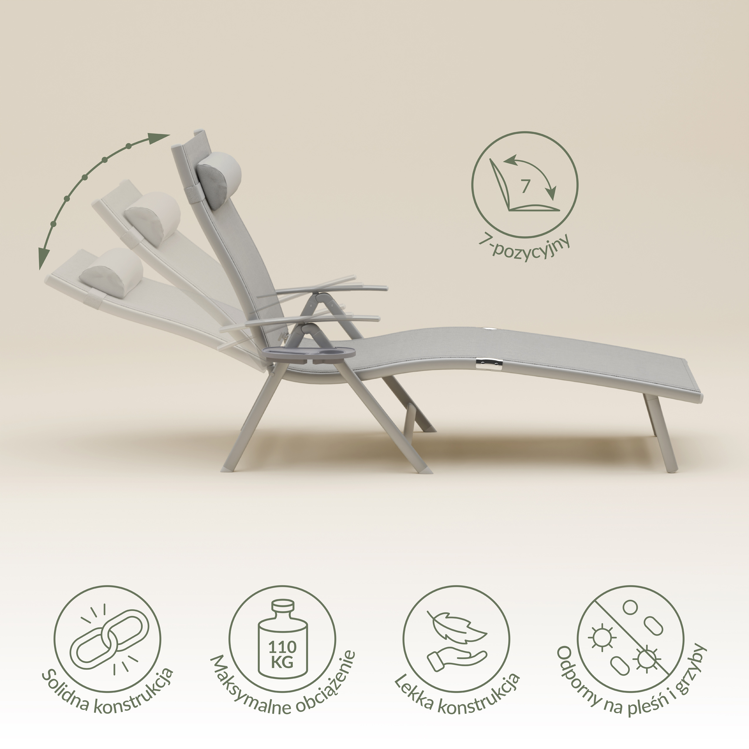 Leżak ogrodowy składany TARDY 182 cm aluminiowy szary Zenjoy - TARDY_SZARY