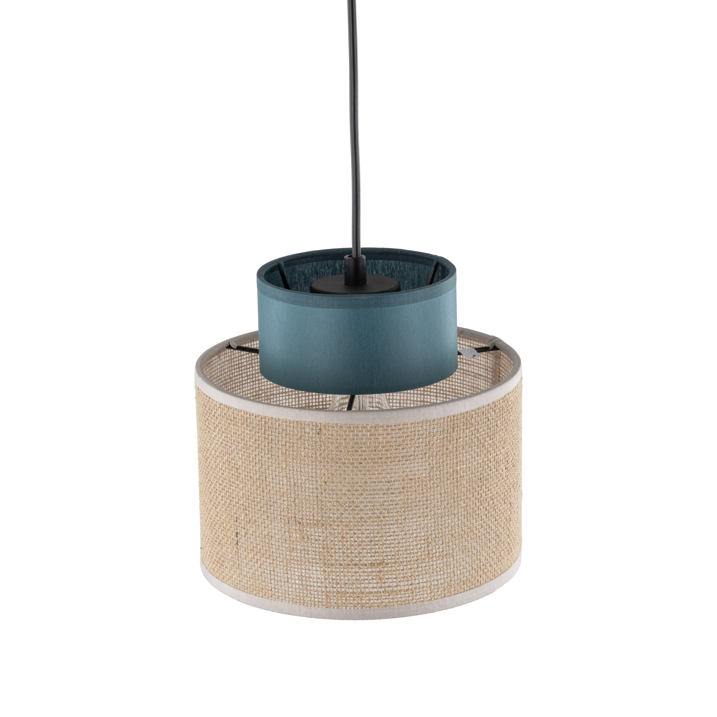 Lampa wisząca DUO JUTA czarna z niebieskim i brązowym kloszem 160x20cm - TK_3257