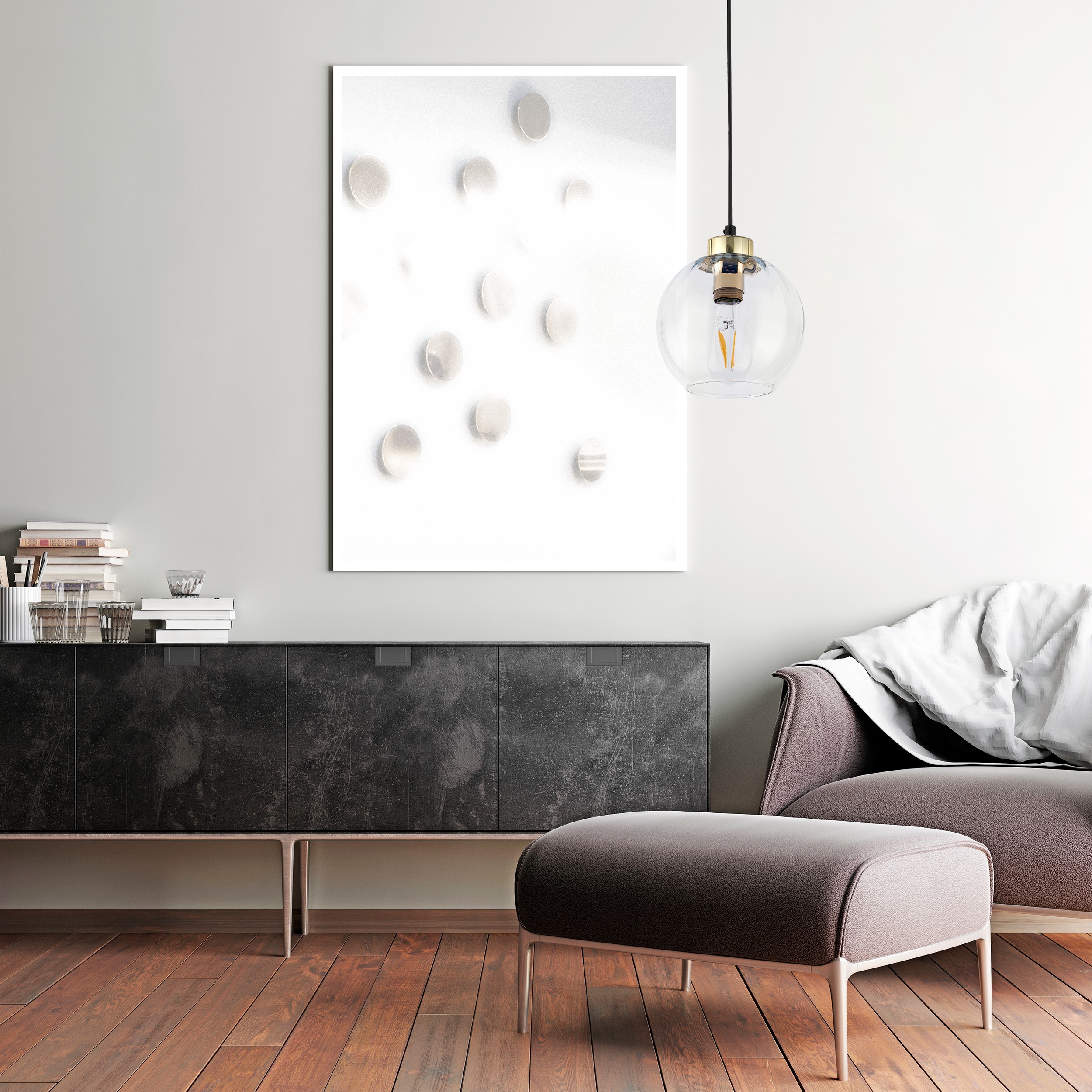 Lampa wisząca DEVI na czarnej podstawie i przewodzie ze złotymi elementami klosz szklany okrągły transparentny przyciemniany 165x18cm - TK_4646