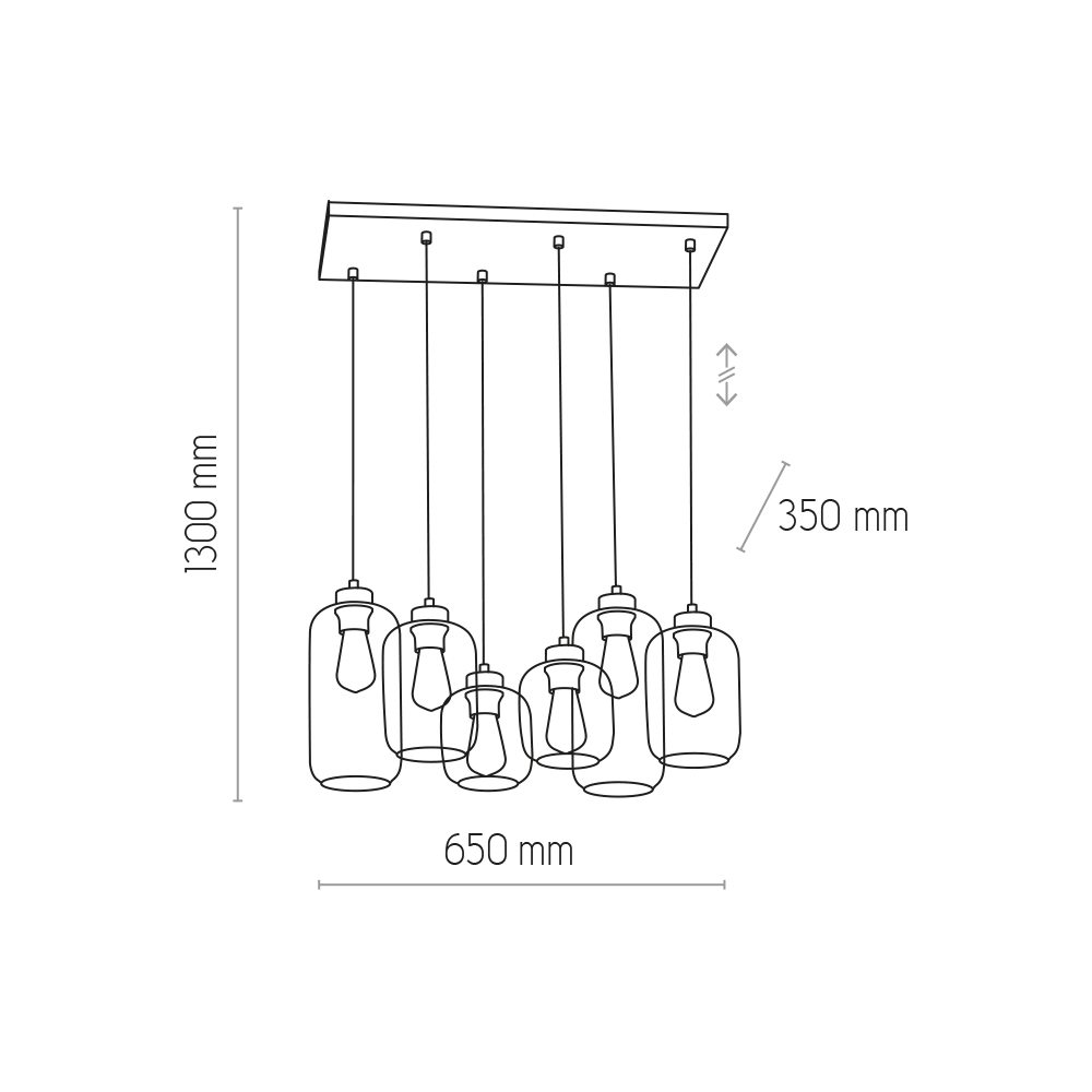 Lampa wisząca MARCO na białej podstawie z przeźroczystymi przewodami chromowane elementy klosze szklane o różnych wielkościach przeźroczysto mleczne 130x65x35cm - TK_3359