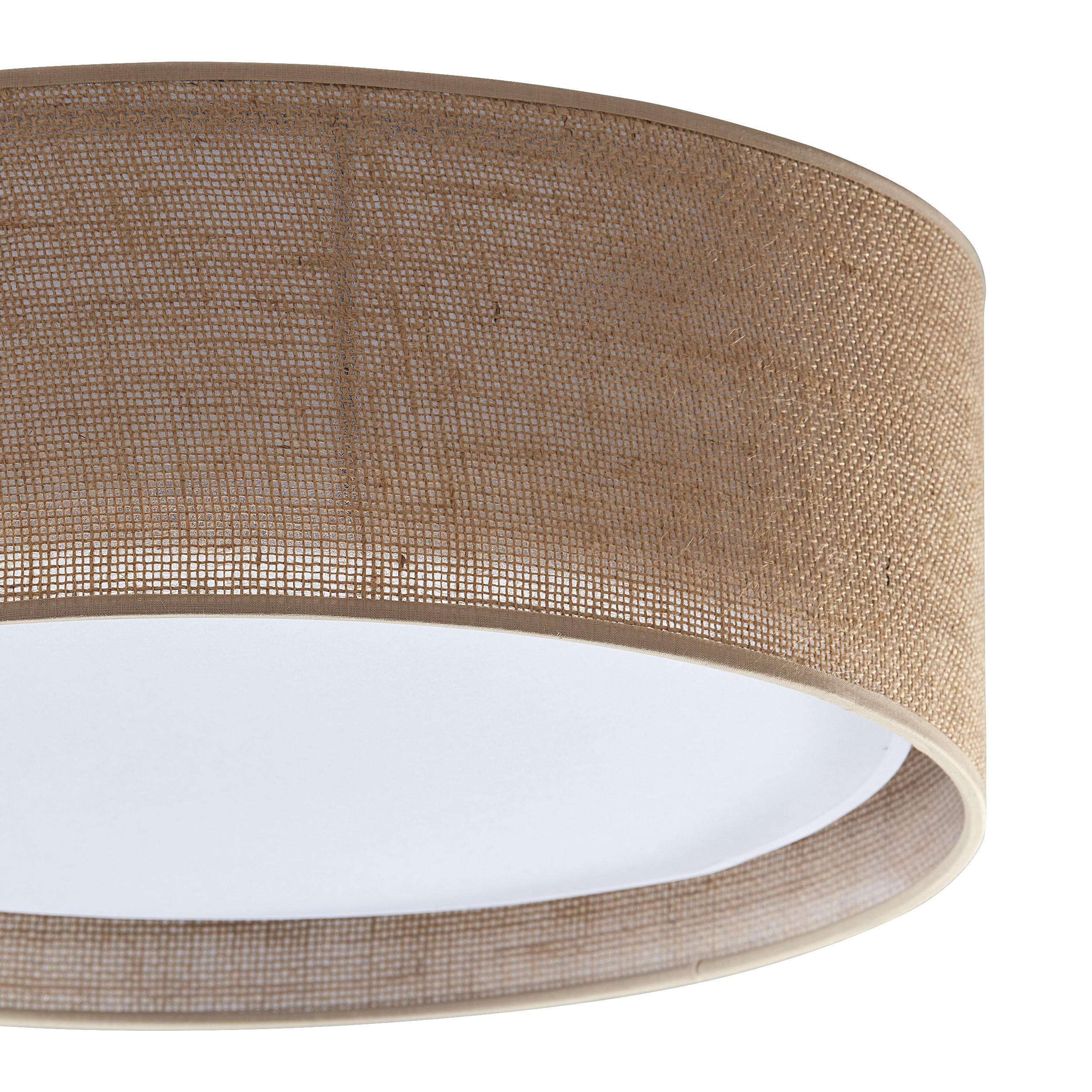 Plafon JUTA brązowy z tkaniny z białym kloszem okrągły 60x17cm - TK_6584