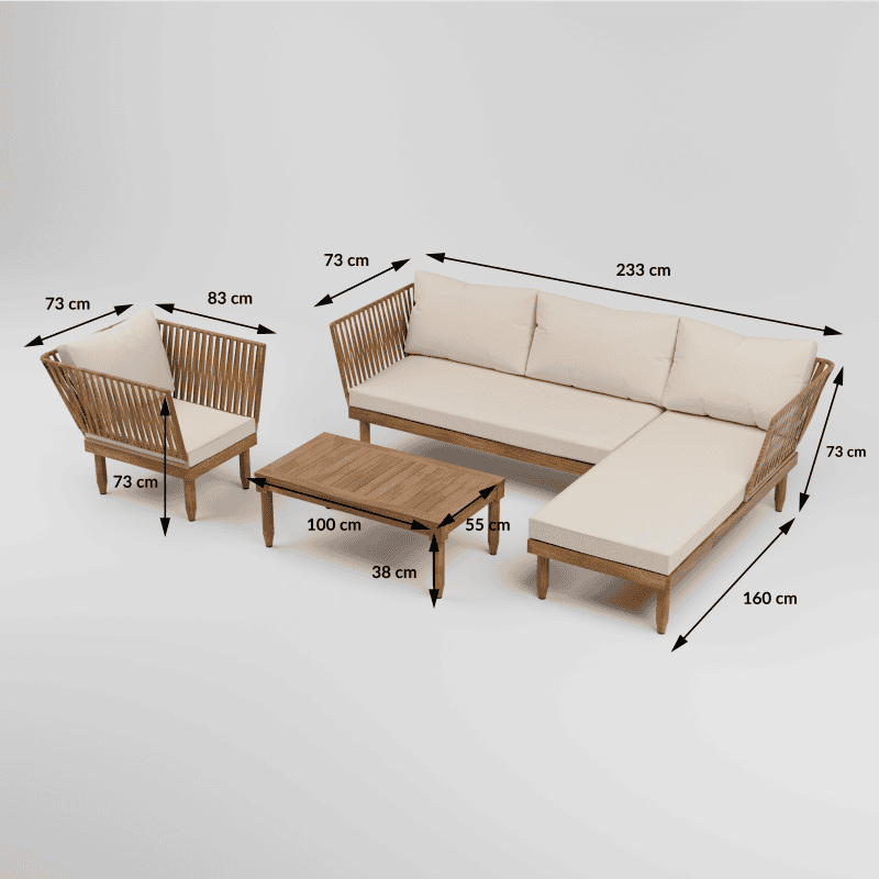 Zestaw ogrodowy wypoczynkowy SEMPLE 3-set drewniany kremowy Zenjoy + GRATIS - SEMPLE_KREMOWY