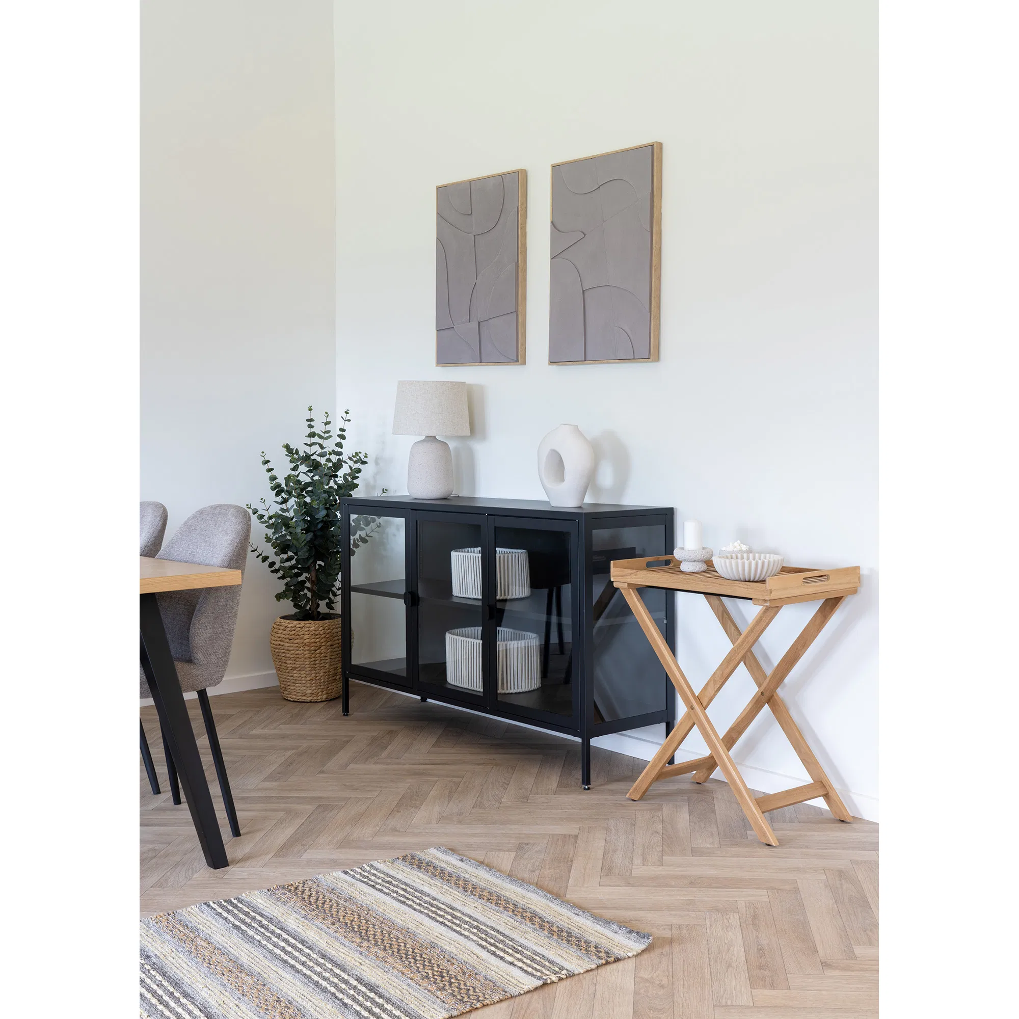 Kredens 3-drzwiowy BRISBANE przeszklone boki stalowy 140x40x85 cm - czarny - 3001050