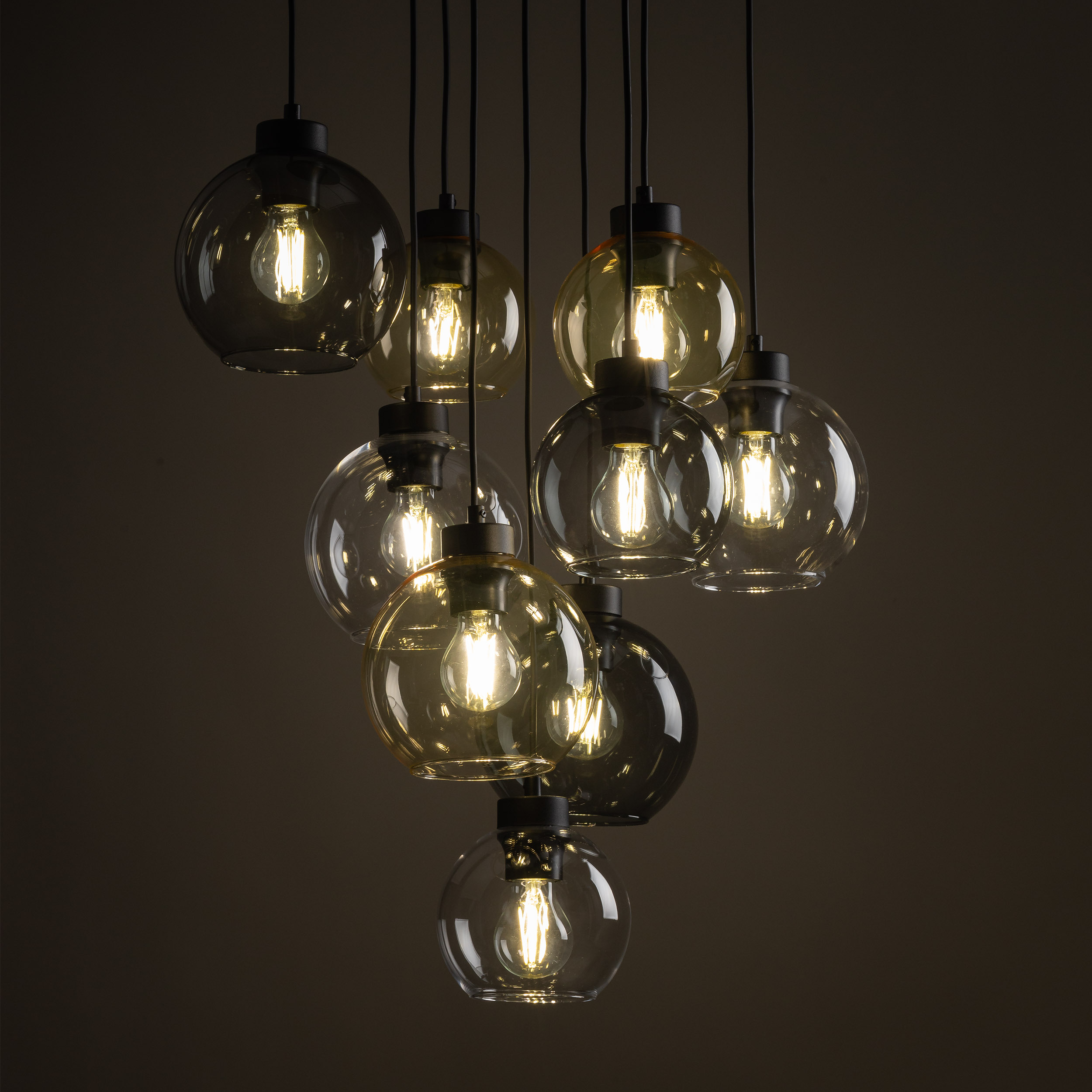 Lampa wisząca CUBUS MIX czarna z wielokolorowymi bursztynowy szary transparentny szklanymi kloszami 140x58cm - TK_10247