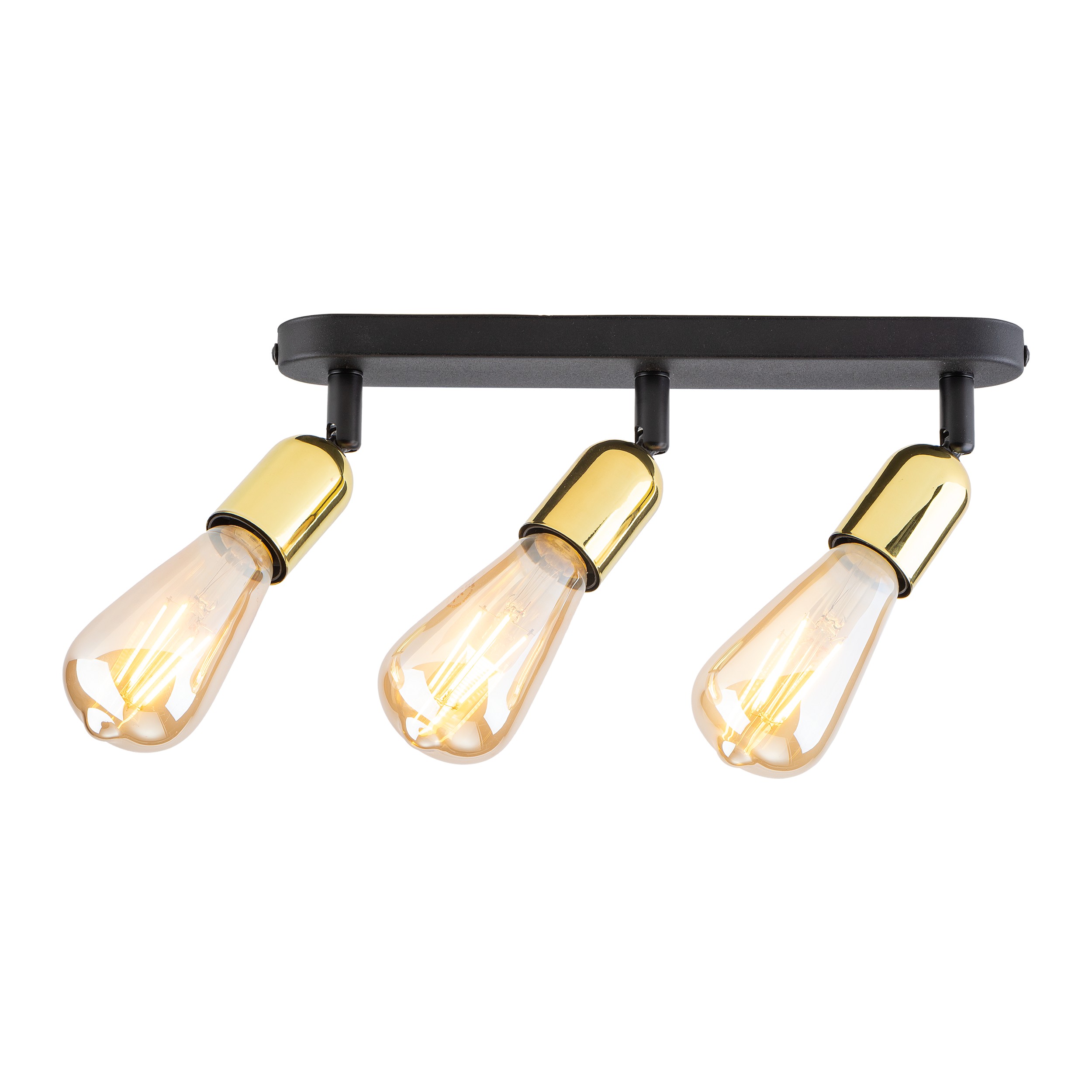 Lampa sufitowa TOP czarna listwa ze złotymi regulowanymi reflektorami 52x18x14cm - TK_5680